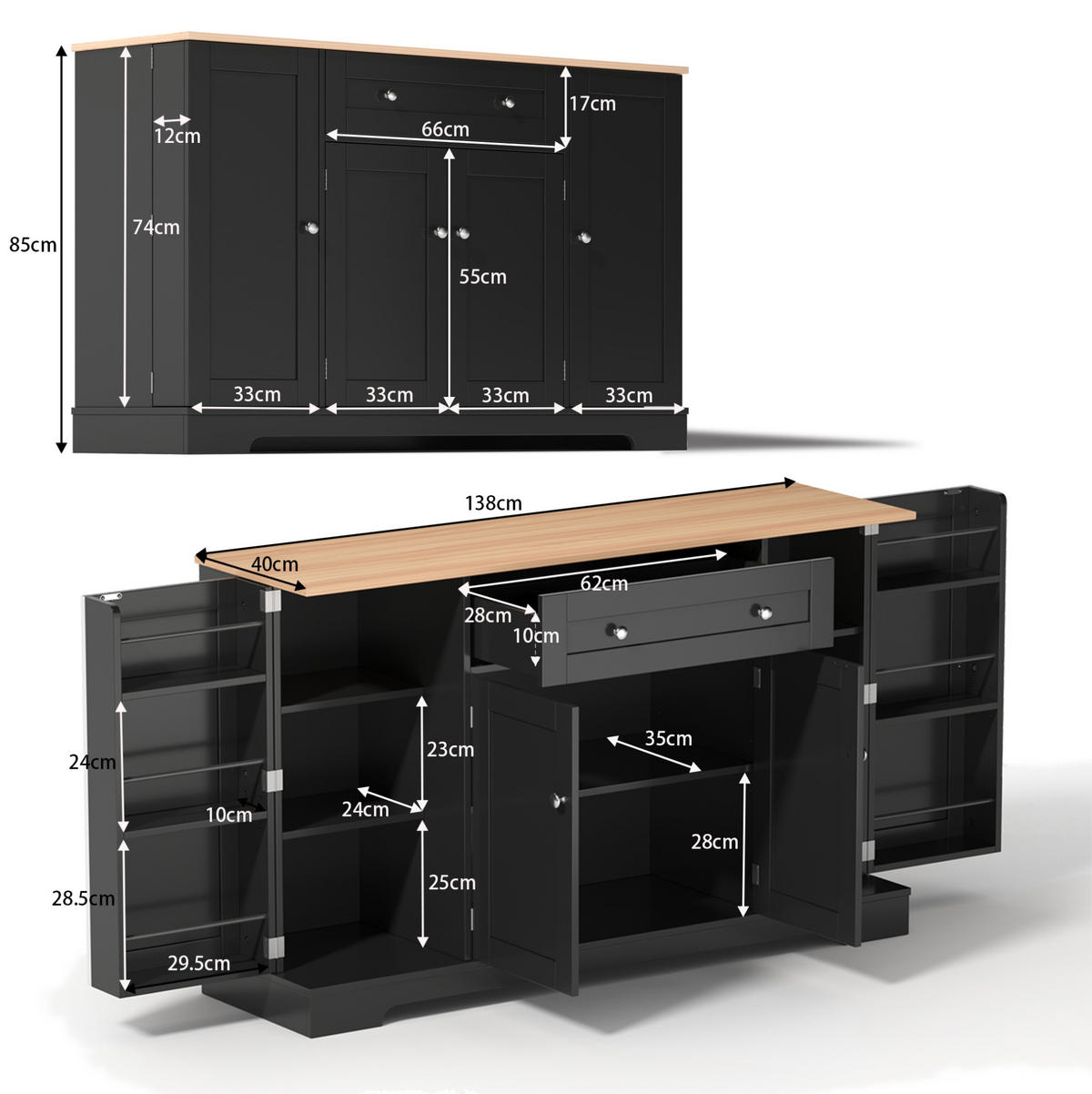 KOMODA, 138 cm, MDF, černá, s úložným prostorem a pojistkou proti překlopení - černá, kompozitní dřevo (138/85/40cm) - BEAOK