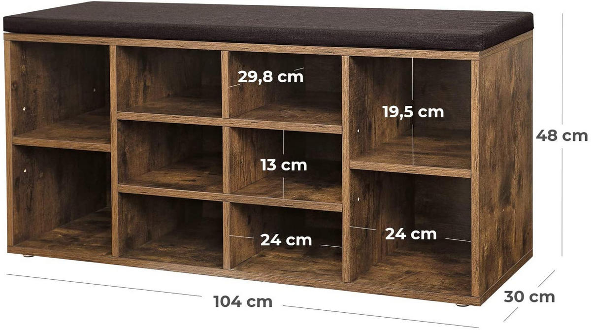 SCHUHSCHRANK mit sitz, braun, 44 paare - Braun, Holzwerkstoff (104/48/30cm) - A2A Home