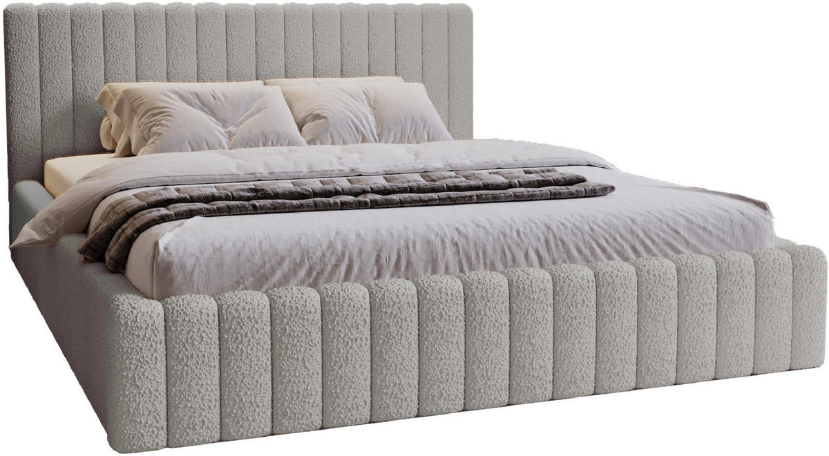 POLSTERBETT 160x200 Billo mit Bettkasten, Boucle Hellgrau - Hellgrau, Holz/Textil (160/200cm) - Emporius