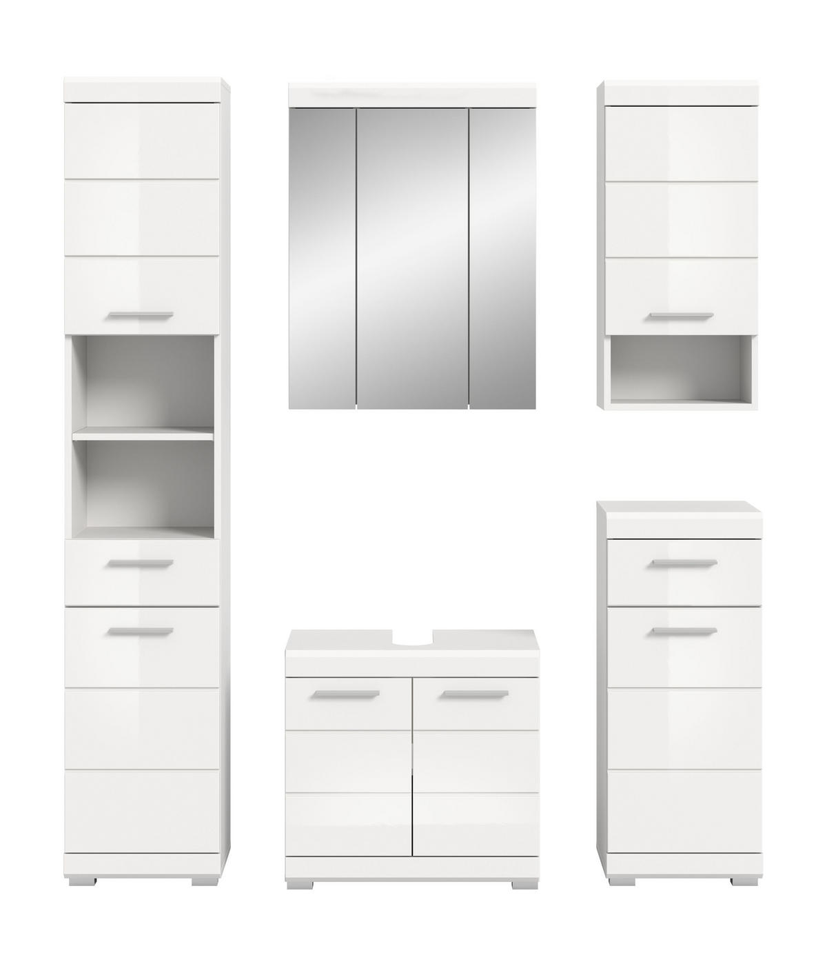 BADKOMBINATION 5tlg. Scout Bad in weiß Nachbildung und weiß hochglanz B/H/T: 164x191x34 cm - Weiß, Holz (164/191/34cm)