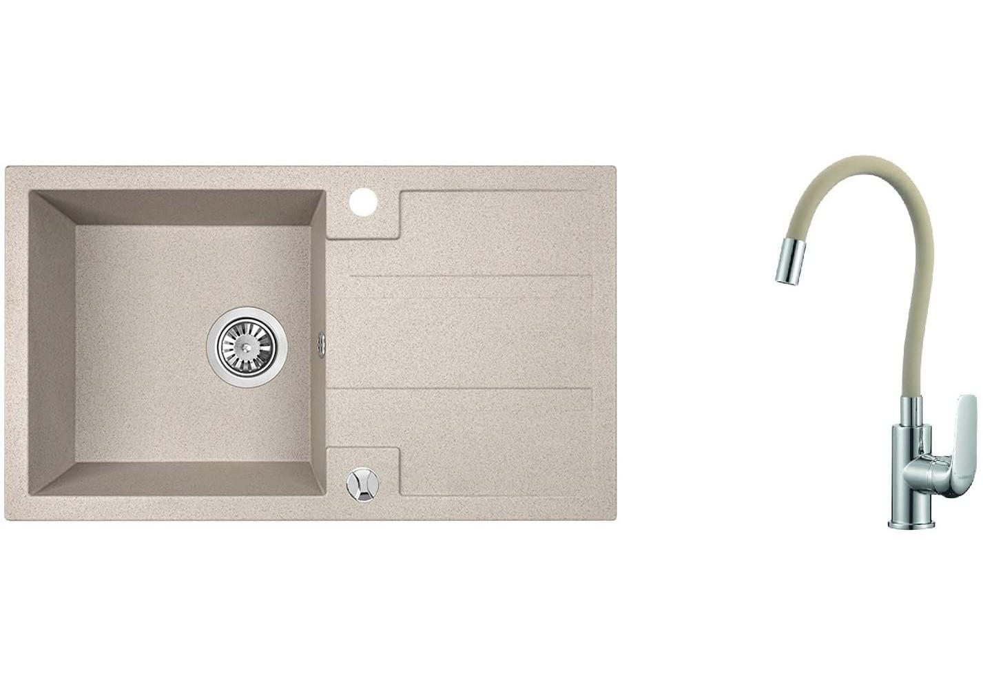 SPÜLEN-SET Barbados Beige, 3-teilig, Einzelbecken, mit Armatur, 44/76/19,4 cm - Beige, Stein (44/19.4/76cm) - bad land