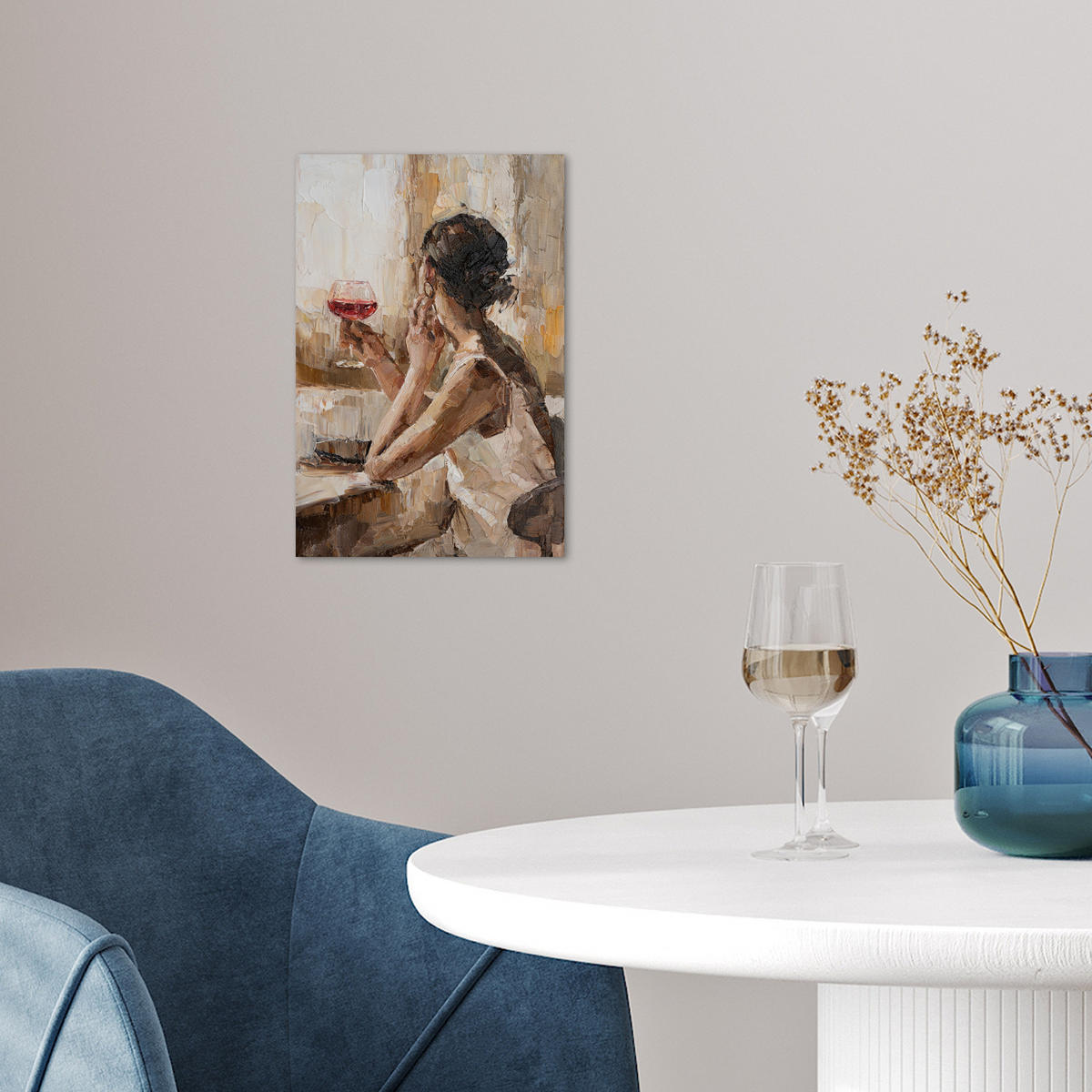 POSTER Ölgemälde - Frau - Wein 20x30 cm - Hellbraun, Papier (20/30/0.1cm) - MuchoWow