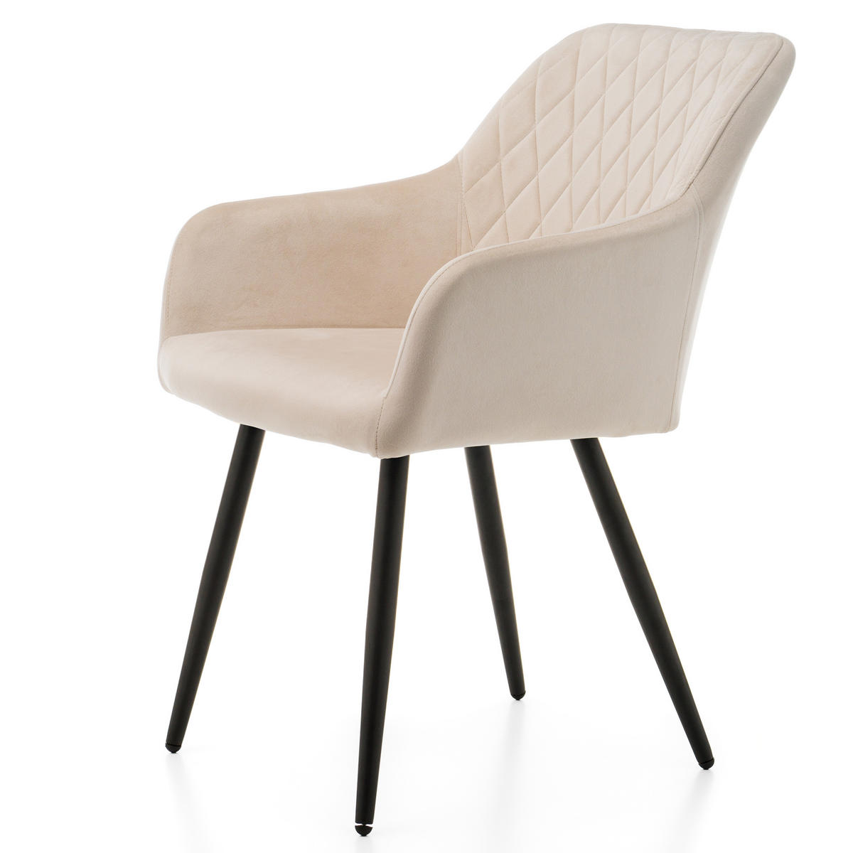 STUHL TODI gepolstert mit Steppung - beige - Samt Velours - Beige/Schwarz, Textil/Metall (56/85/62cm) - NEW HOME