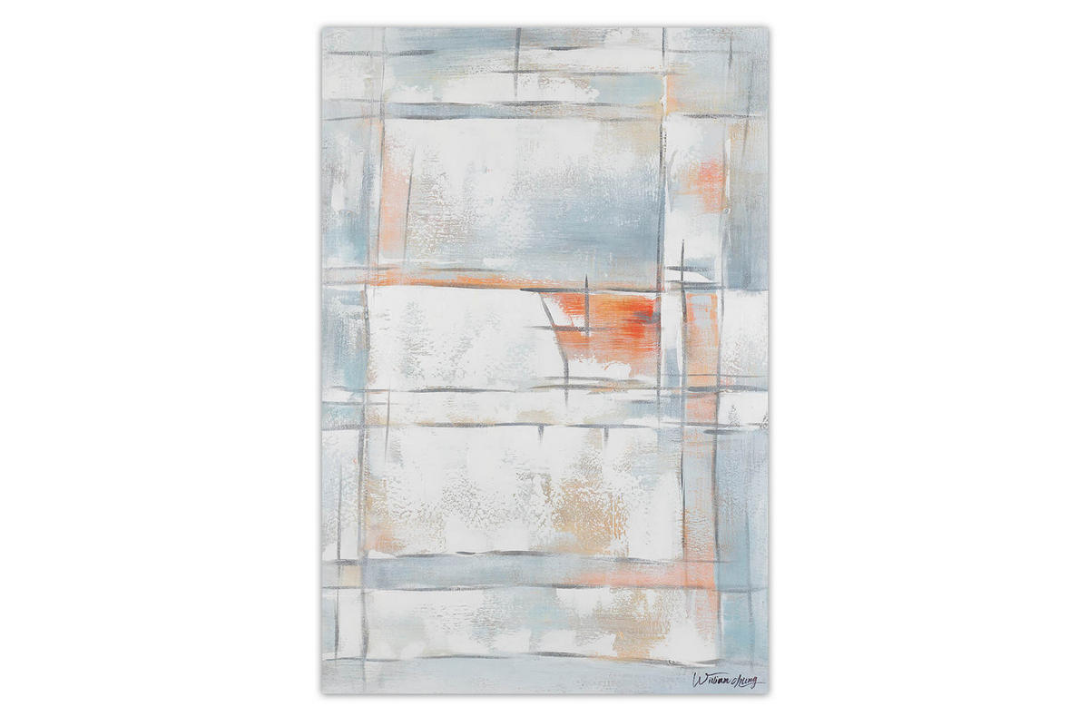 RUČNE MAĽOVANÝ AKRYLOVÝ OBRAZ 60/90 cm, sivý, abstraktný geometrický motív - sivá, drevo/textil (60/90cm) - KUNSTLOFT