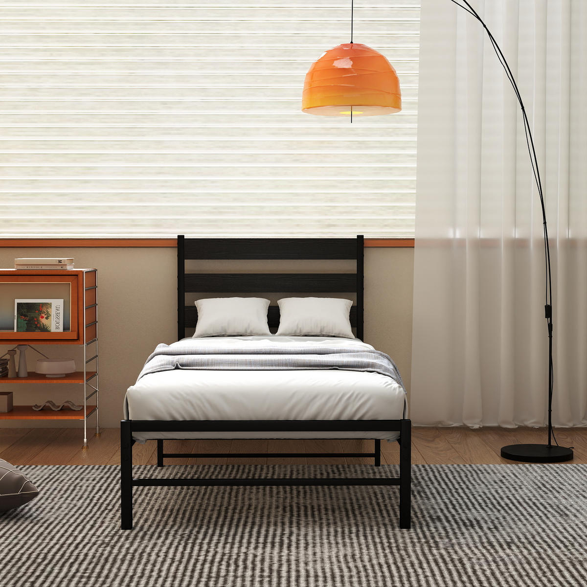 KOVOVÁ posteľ 90/200 cm v čiernej farbe z kovu s MDF čelom postele - čierna, kov (90/200cm) - Flora Grace