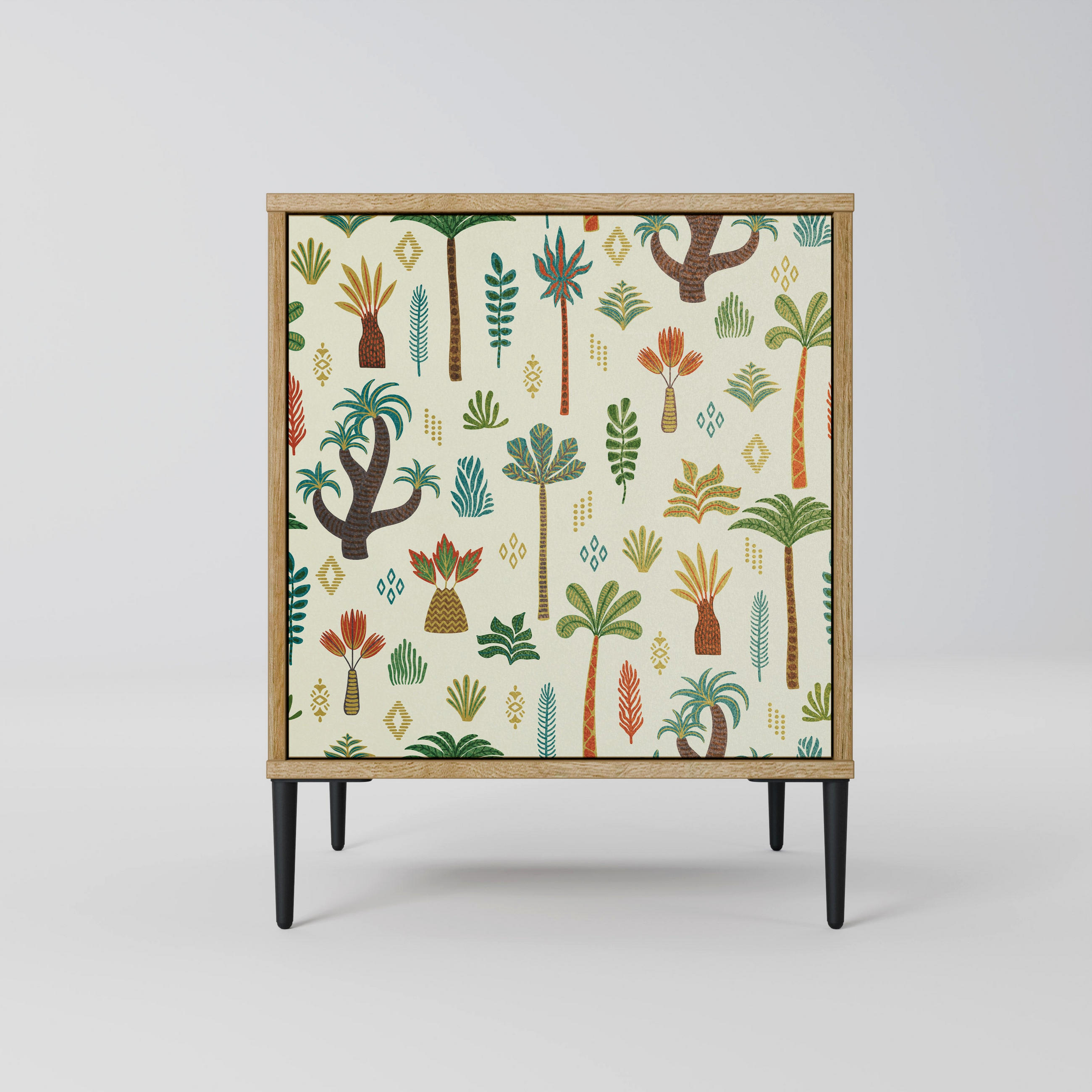 SIDEBOARD PALM SPRING, Eichefarben, 57,5x42x72,5 cm, Schwarze Metallfüße - Eichefarben/Multicolor, Holzwerkstoff/Metall (57.5/72.5/42cm) - SpaceRebels
