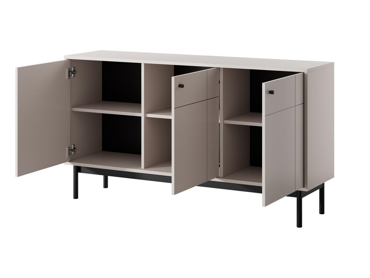 KOMMODE SORA K3D (Cashmere, Gefräste Front, Haefele Soft-Close, Holzfüße) - Kaschmir/Schwarz, Holz/Holzwerkstoff (154/83/39cm) - Ravio