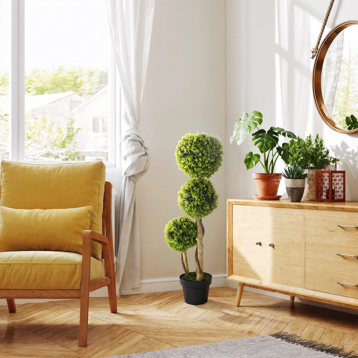 KÜNSTLICHE Pflanze, Kunstpflanze, 90 cm Buchsbaum im Blumentopf, Grün - Schwarz/Braun, Kunststoff (90cm) - HOMCOM