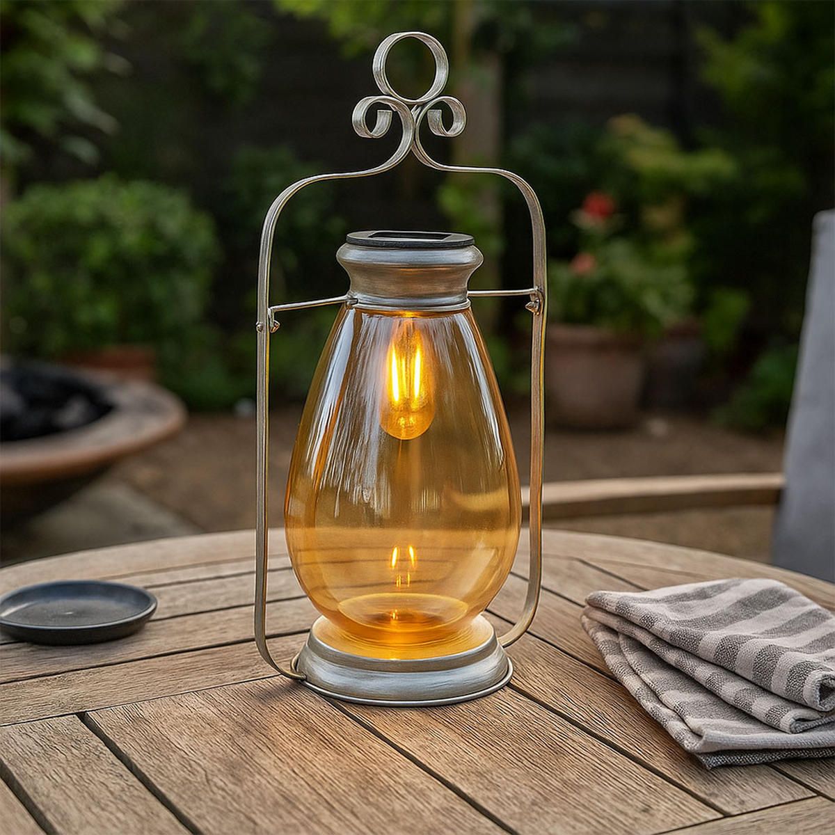 LED AUSSENLEUCHTE Solarlampe Silber Amberglas - Silberfarben, Glas (17/15/36.5cm) - Globo Lighting