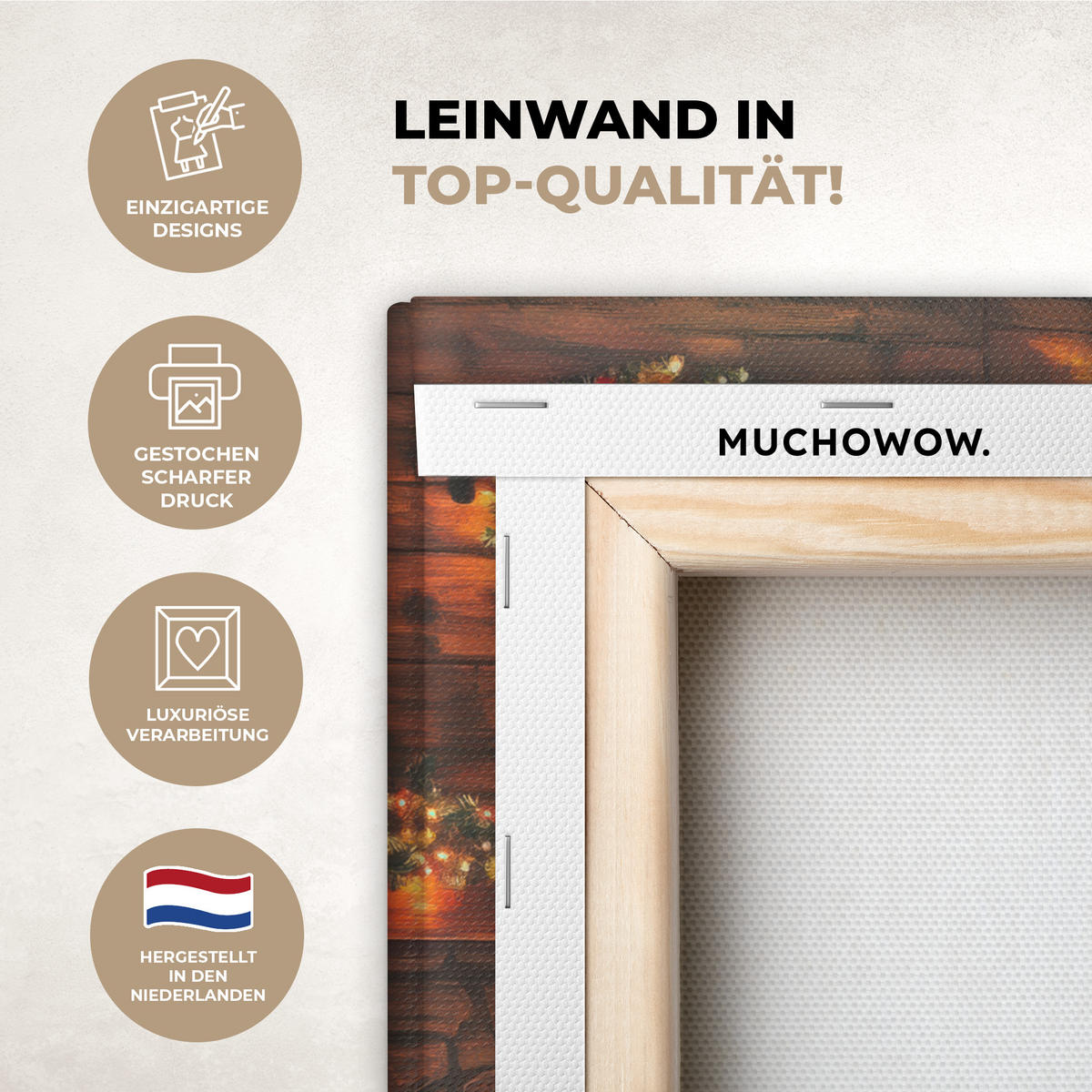 LEINWANDBILD Winter - Weihnachten - Zuhause - Kamin 30x40 cm - Bernsteinfarben, Textil (30/40cm) - MuchoWow