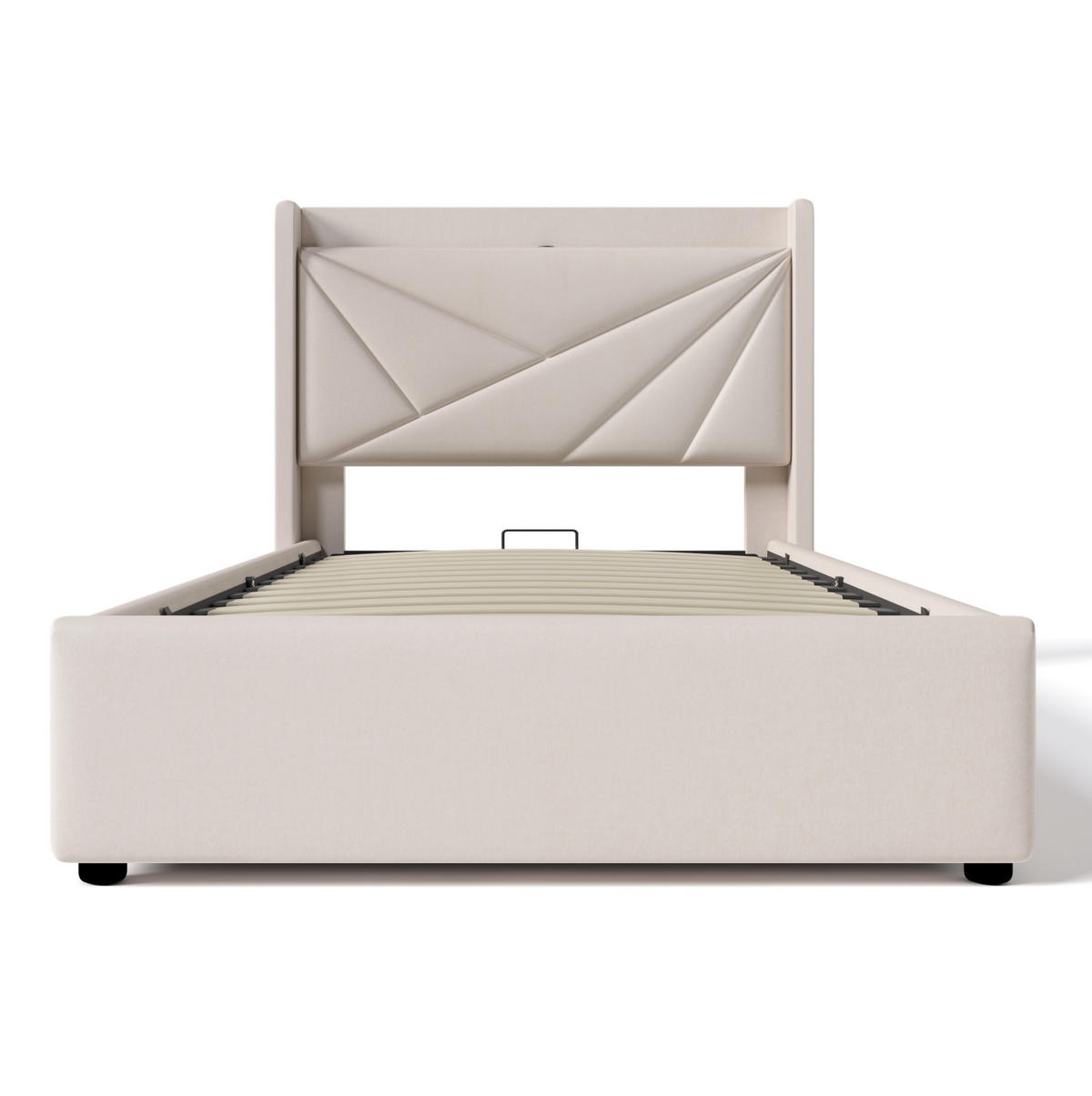 POLSTERBETT 90/200 cm Beige aus Baumwolle, Leinen und Metall mit Stauraum - Beige, Textil (90/200cm) - OKMYHOME