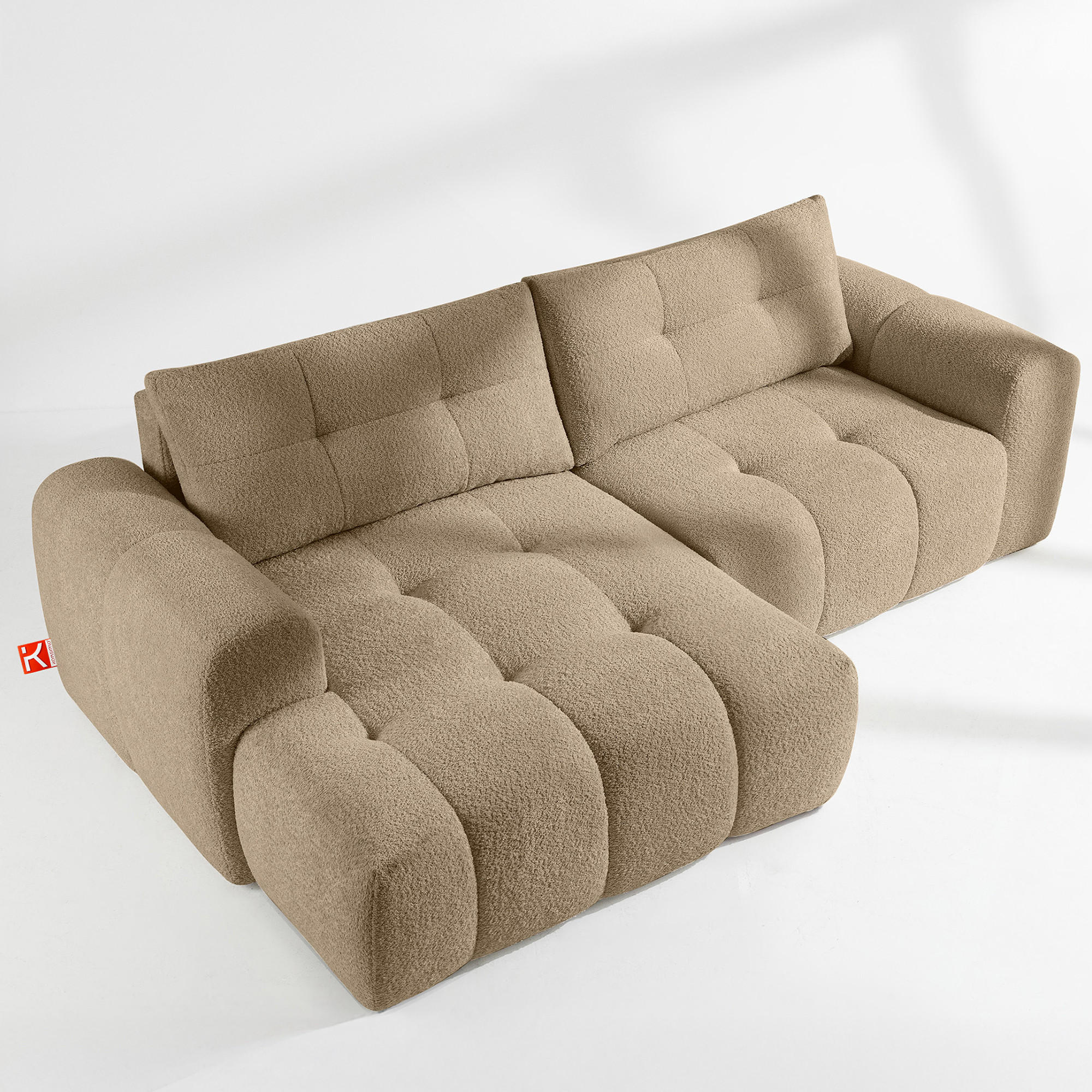 ECKSOFA LINKS RAVIA, Bouclé, Beige - Beige, Holz/Textil (256/104cm) - KONSIMO®