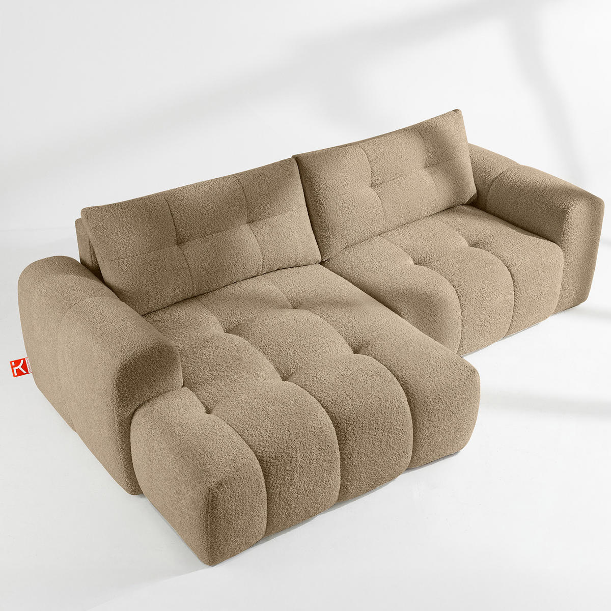 ECKSOFA LINKS RAVIA, Bouclé, Beige - Beige, Holz/Textil (256/104cm) - KONSIMO®