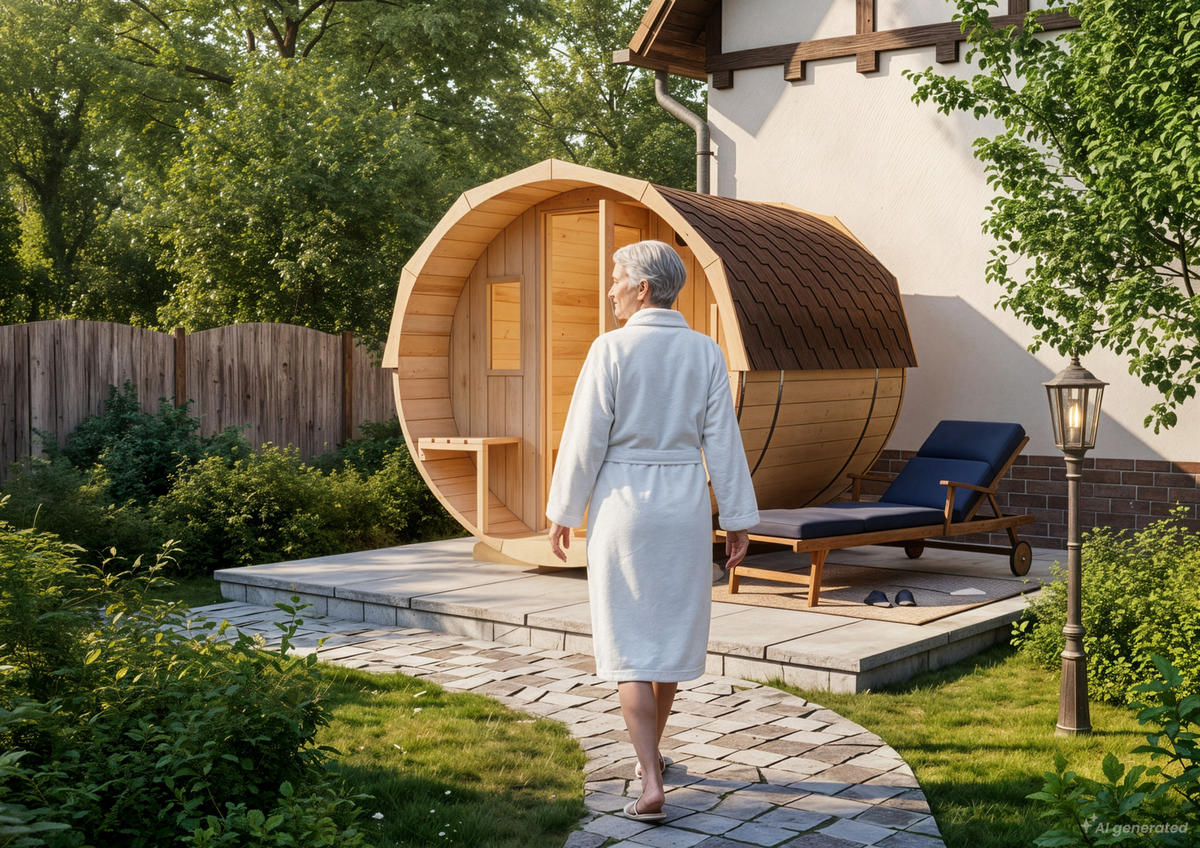 FASSSAUNA Holz Sam - Naturfarben, Holz (220/231/280cm) - FinnTherm