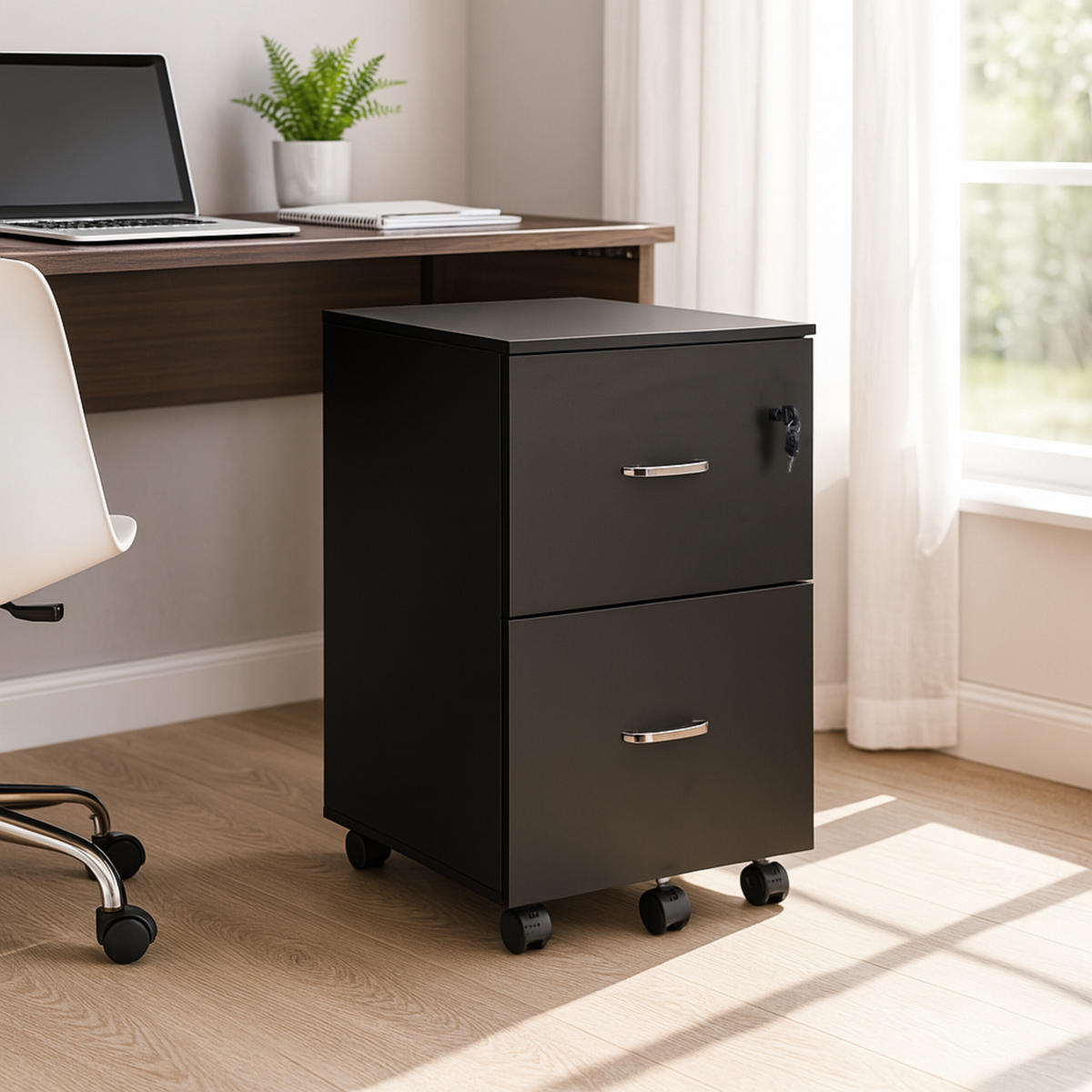ROLLCONTAINER - Silberfarben/Schwarz, Holzwerkstoff/Kunststoff (43/72/46cm) - Relaxdays