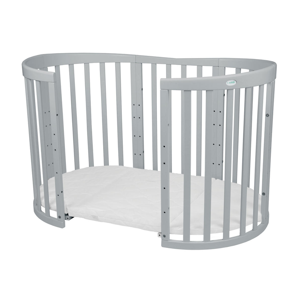 BABYBETT GREY OVAL 7in1 mit Matratze - Grau, Holz/Textil (73/125cm) - waldin