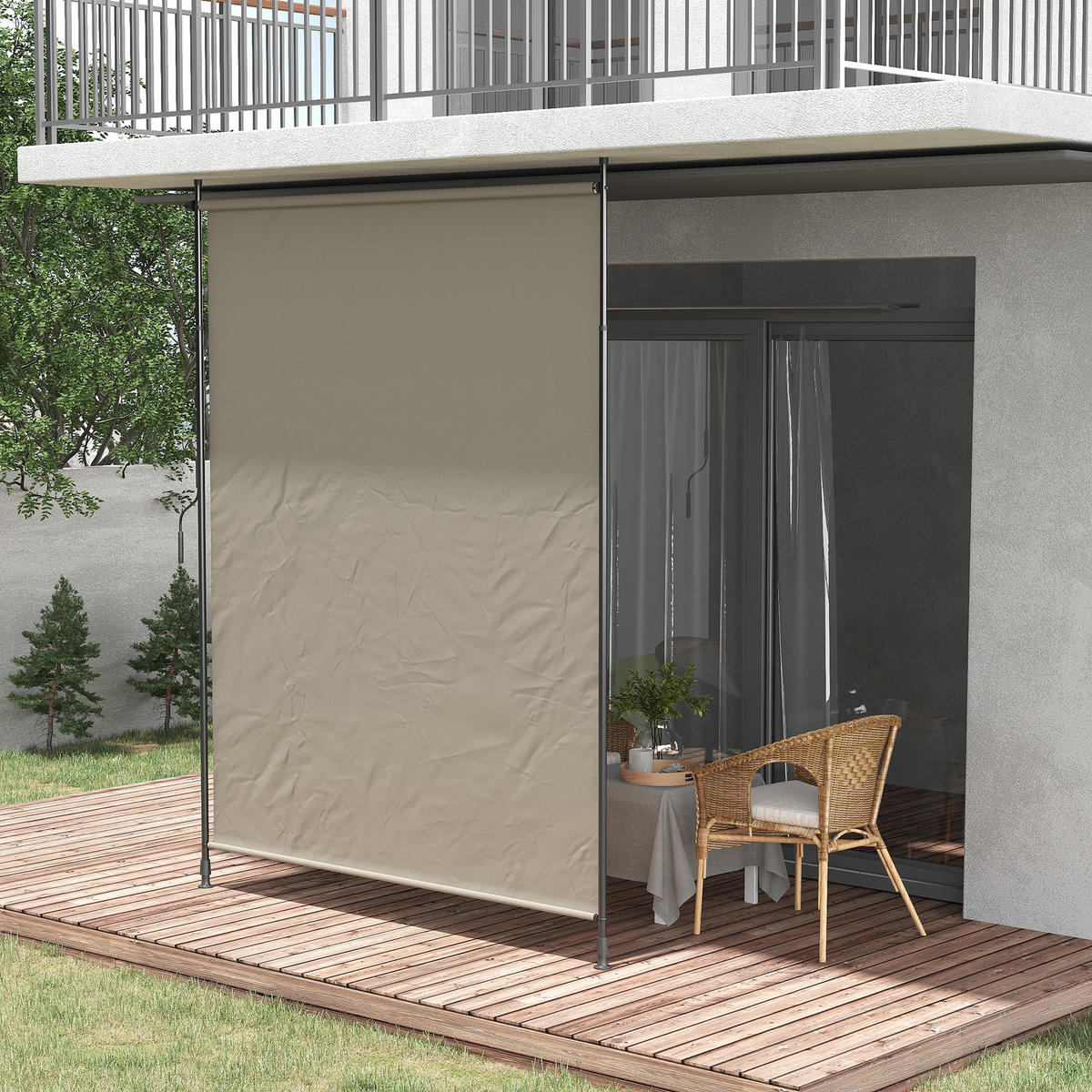 MARKISE, Dunkelgrau, Aluminium, Eisen, Polyester - Sandfarben, Metall (3.8/305/200cm) - Outsunny