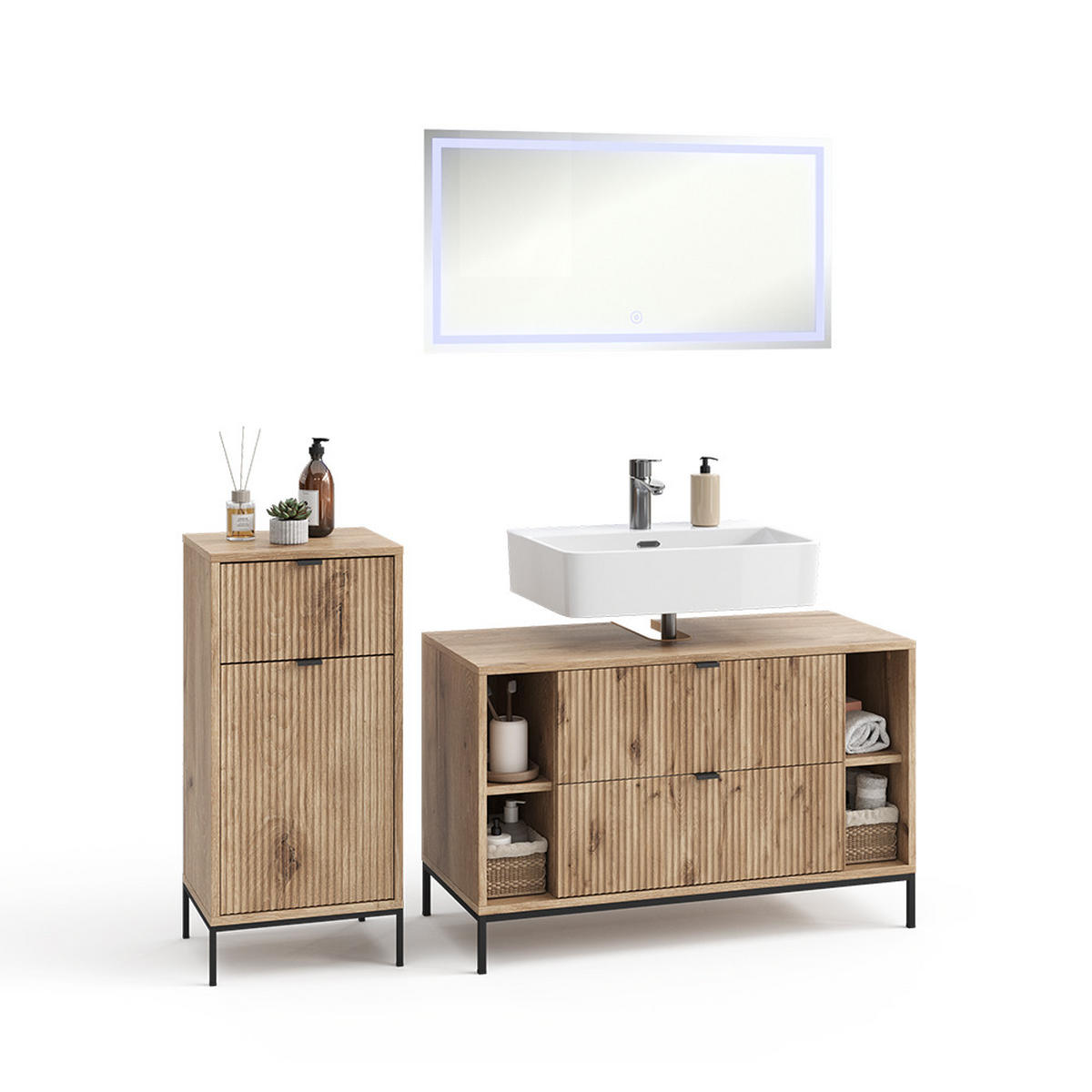 BADMÖBEL-SET Eliza Viking Oak 3 Teile - Eichefarben, Holzwerkstoff (100/63/45.1cm) - Vicco