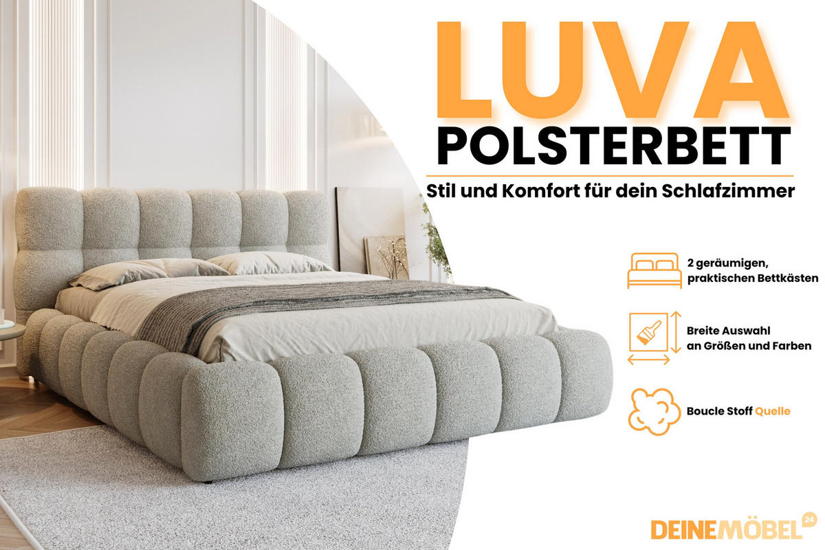 POLSTERBETT LUVA 160/200 in Boucle Hellgrau - Hellgrau, Holz/Holzwerkstoff (160/200cm) - Deine Möbel 24