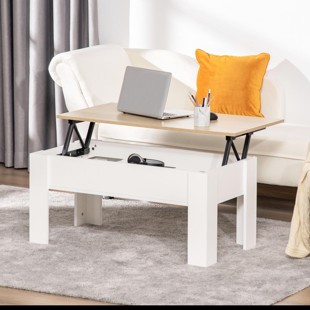 COUCHTISCH DE-15799 klappbare Platte Weiß - Weiß, Holzwerkstoff (100/50/45cm) - ComfortXL