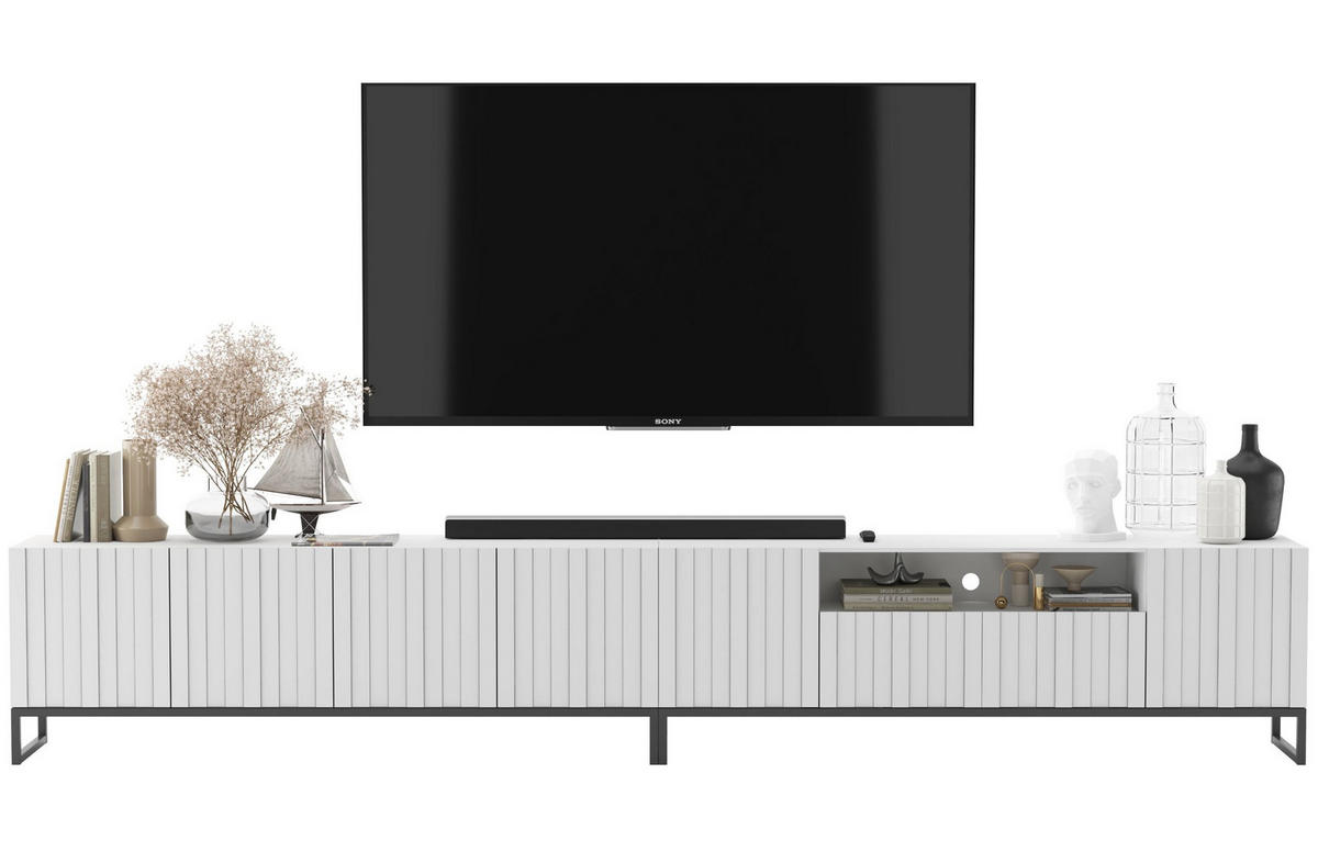TV-LOWBOARD 2er-Set Elpis2 Weiß matt mit schwarzem Metallrahmen 150 cm - Schwarz/Weiß, Holzwerkstoff/Metall (300/51.5/36.5cm) - Meble Lindner