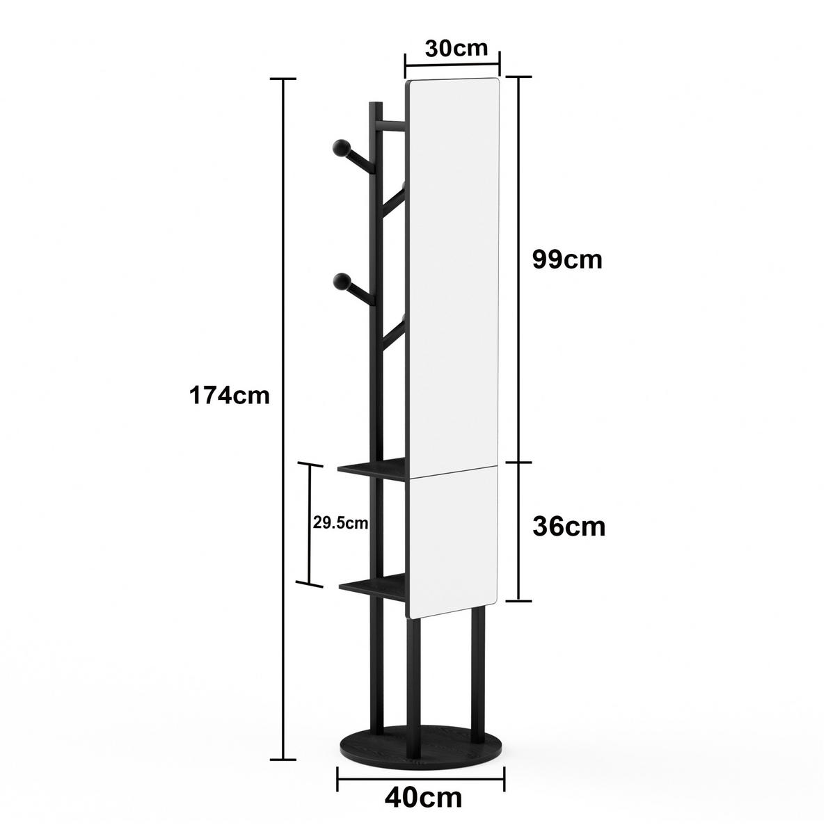 GARDEROBENSTÄNDER mit Ganzkörperspiegel 360° drehbar Holzwerkstoff Stahl Schwarz - Schwarz, Metall (40/174/40cm) - Beauniv