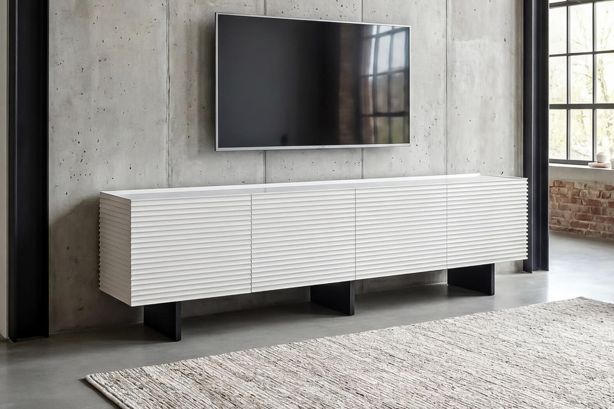 LOWBOARD LYNN Weiß Holz - Schwarz/Weiß, Holzwerkstoff/Metall (200/55/40cm) - KAWOLA