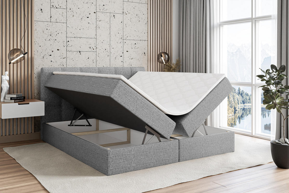 BOXBETT mit Matratze H4 und Lattenrost - MARCE - 180x200 - H4 - Grau - Grau, Holzwerkstoff (180/200cm) - ALTDECOR