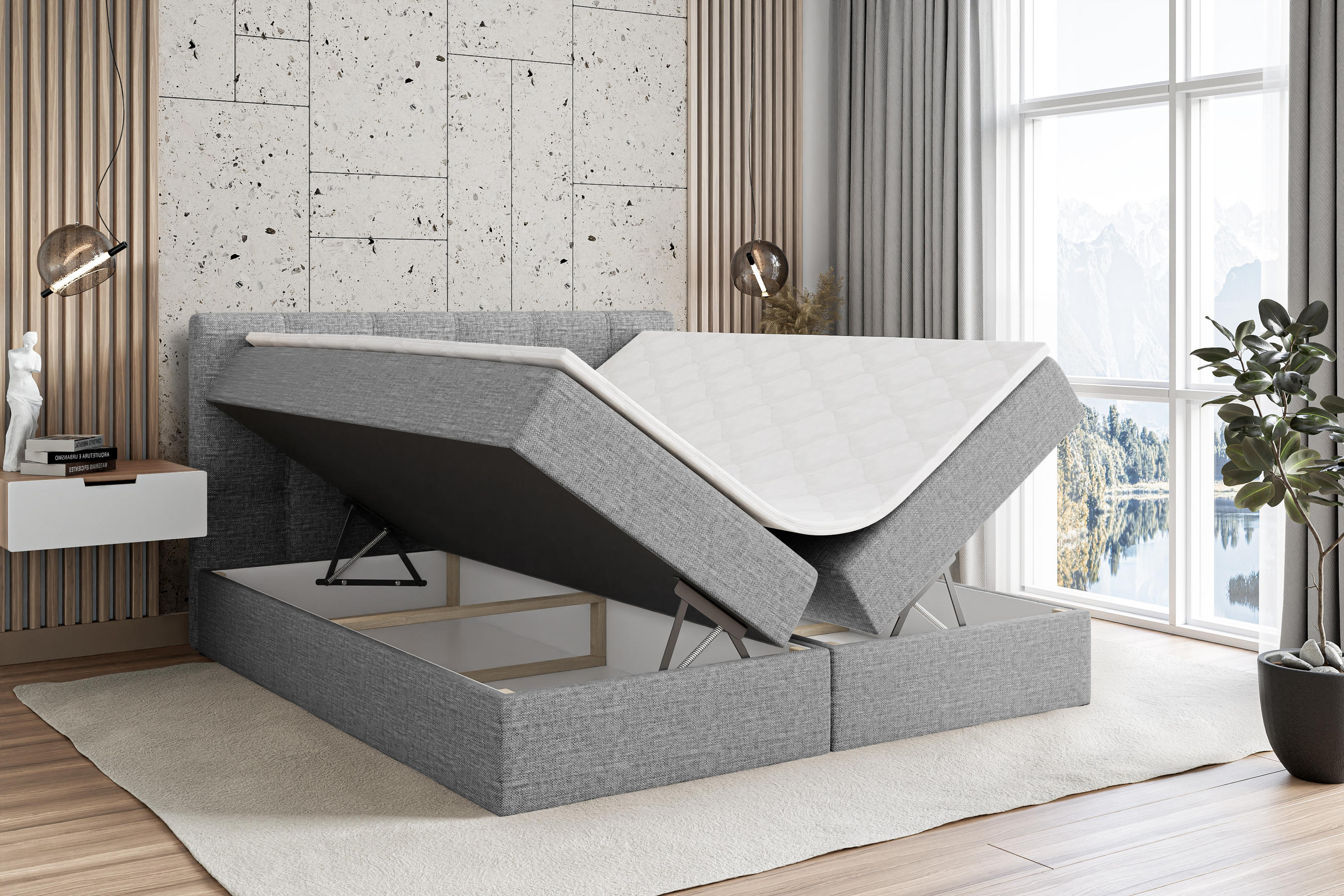 Thumbnail - Altdecor Boxbett, Grau, Holzwerkstoff, Höhe ca. 20 cm, 140x200 cm, Schlafzimmer, Betten, Boxspringbetten