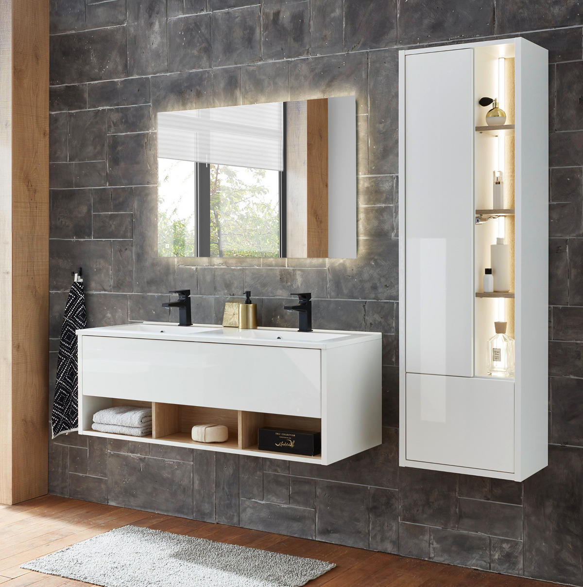 BADSPIEGEL mit LED Beleuchtung und Touchschalter, Wandspiegel 100 cm - Weiß, Glas (100/54/3cm) - Furn.Design