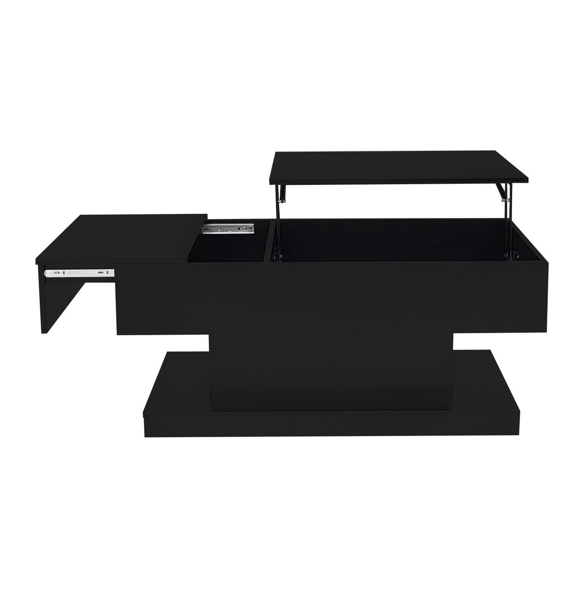 COUCHTISCH mit Liftfunktion 100x50x45 cm Hochglanz Schwarz mit LED - Schwarz, Holzwerkstoff (100/50/45cm) - Meubliv