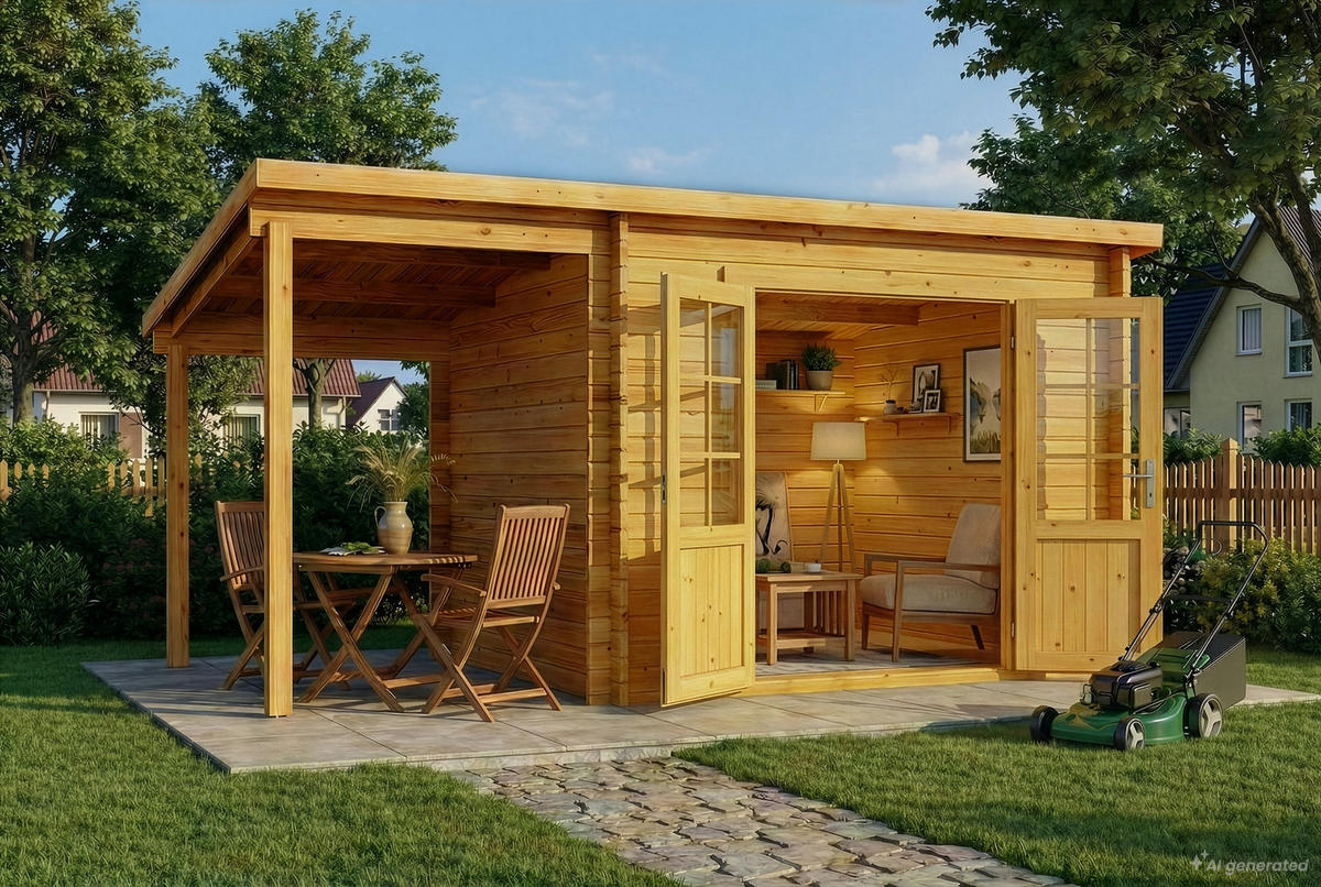 GARTENHAUS Holz Maria mit Schleppdach - Pinienfarben, Holz (450/230/269cm) - Alpholz
