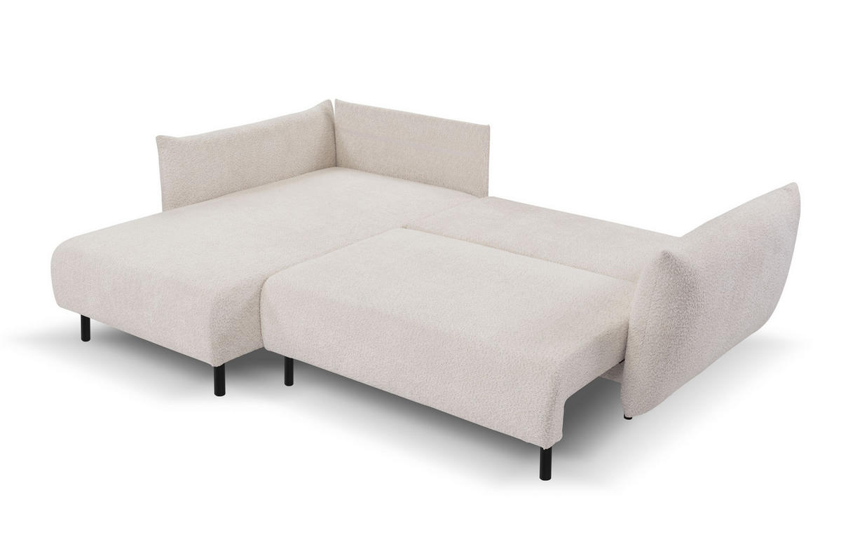 ECKSOFA UNO Beige Plüsch-Stoff mit Schlaffunktion - Creme, Holz (257/171cm) - MASSENO