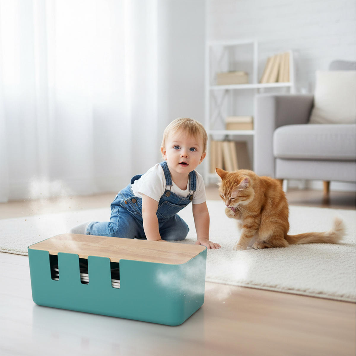 KABELBOX - Türkis, Holz/Kunststoff (12.5/30.5/11.5cm) - Relaxdays