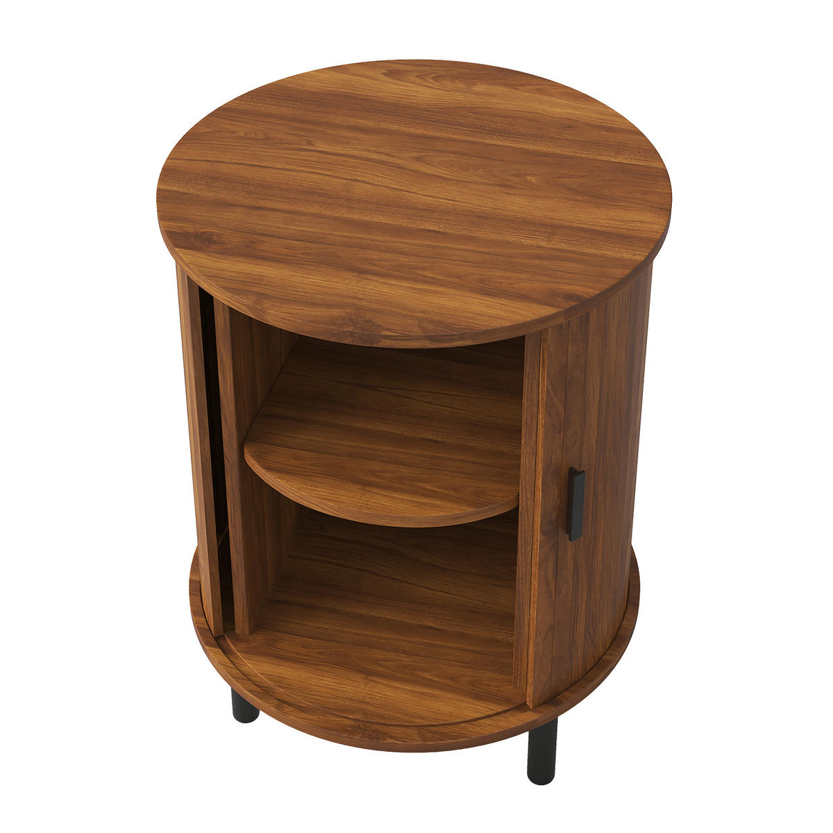 BEISTELLTISCH Rund Nussbaum Sideboard mit Schiebetür & Metallfüßen - Walnussfarben, Holzwerkstoff (48/48/65cm) - Urban Meuble