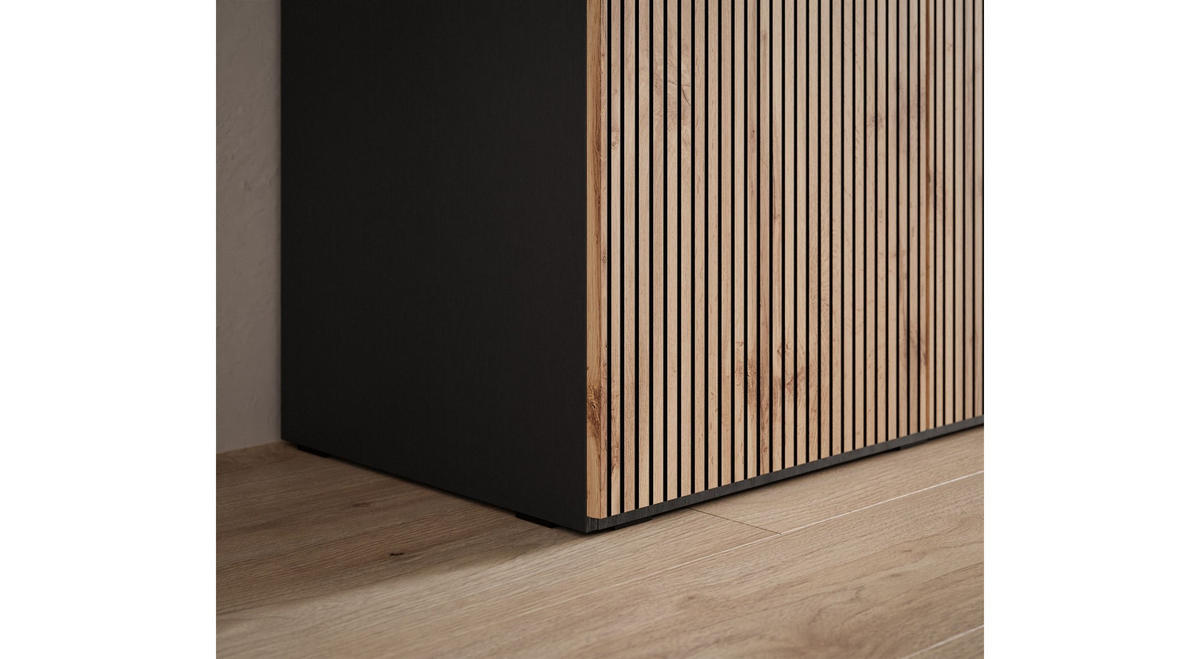 KLEIDERSCHRANK SANDBOX LOFT 300 303/49/200 cm Schwarzgraphit / Schwarzgraphit + Eiche Wotan ohne LED ohne Zusatzböden - Eiche Wotan/Schwarz, Holzwerkstoff/Kunststoff (303/200/49cm) - Lookway