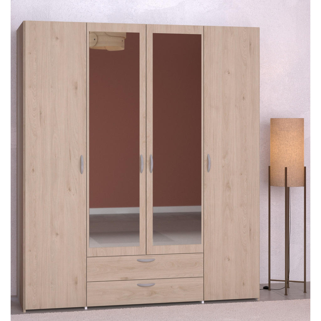 Thumbnail - Furn.Design Kleiderschrank, Eiche, Holzwerkstoff, Nachbildung,Eiche, 6 Fächer, 2 Schubladen, Rechteckig, 160x185x51 cm, ...