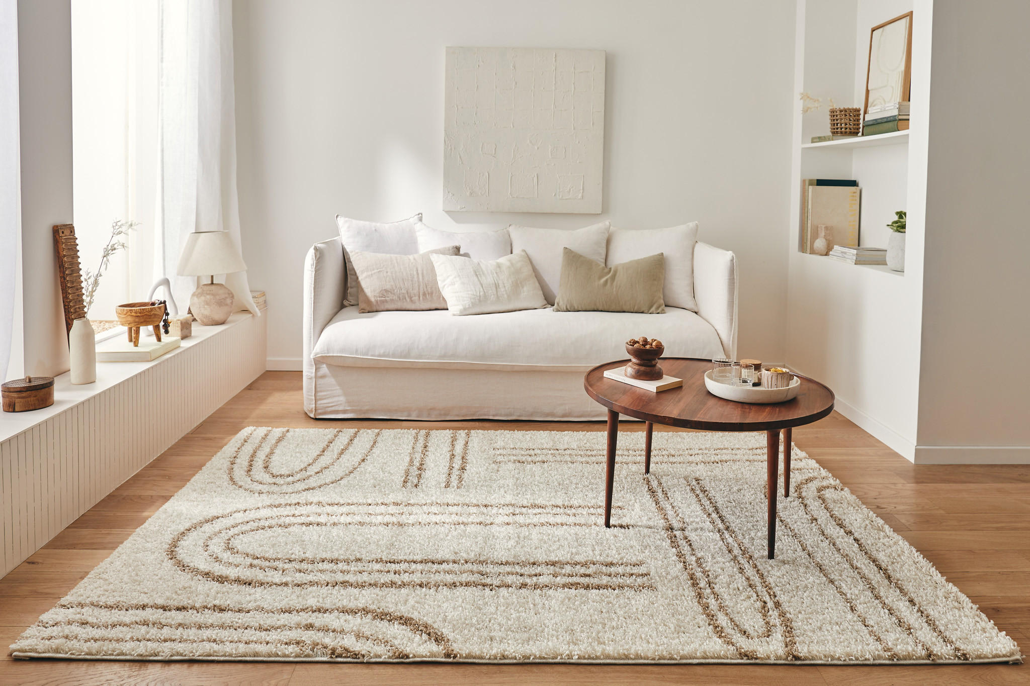 TEPPICH shaggy mit grafischem Muster in Beige Olympe 160x230 cm - Beige, Textil (160/230cm) - Nazar Rugs