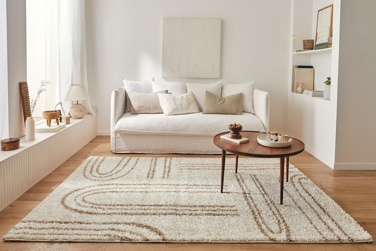 TEPPICH shaggy mit grafischem Muster in Beige Olympe 200x280 cm - Beige, Textil (200/280cm) - Nazar Rugs