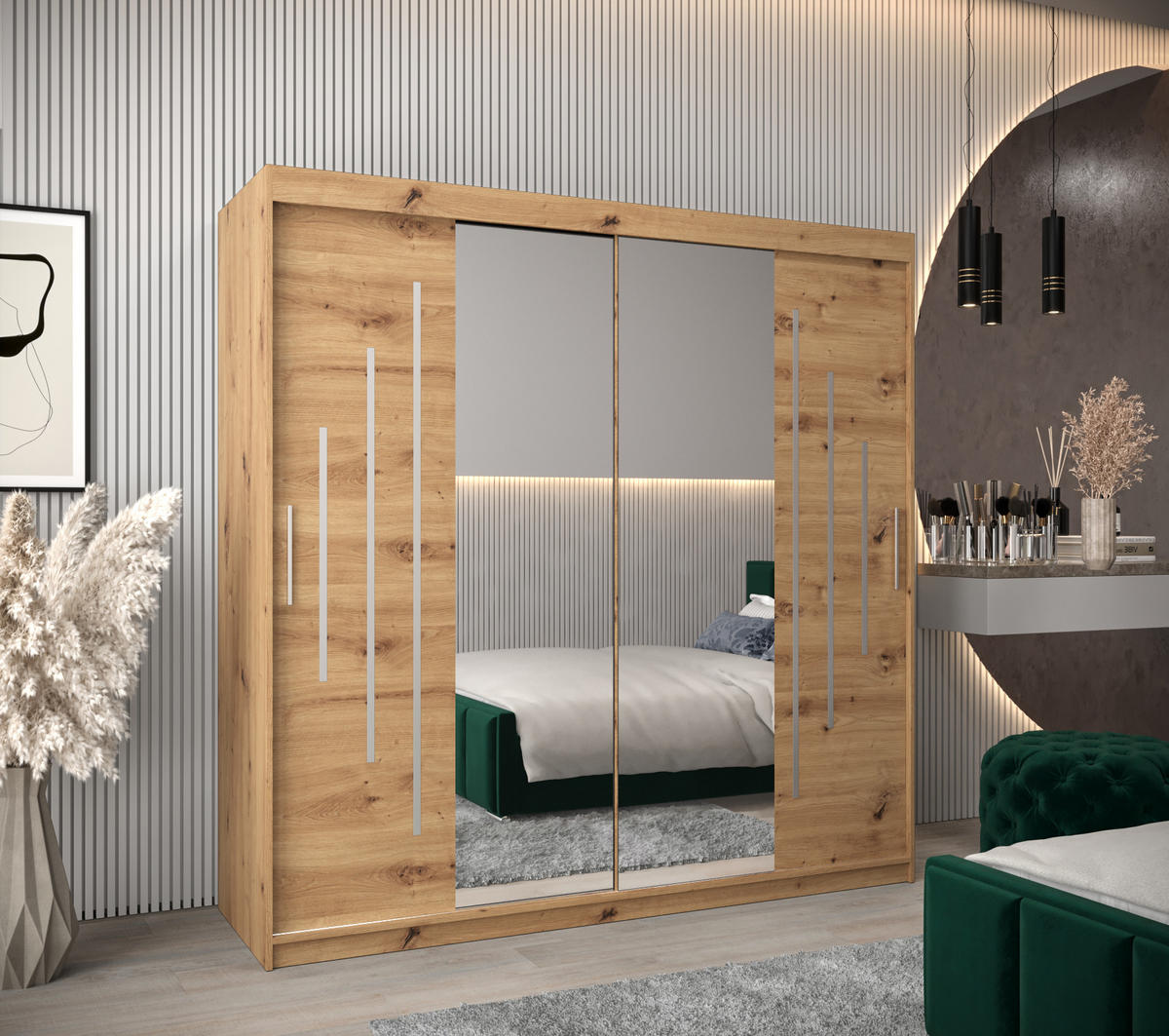 SCHWEBETÜRENSCHRANK 200/200/62 2-türig - Silberfarben/Eiche Artisan, Holz/Kunststoff (200/200/62cm) - Abiks Möbel