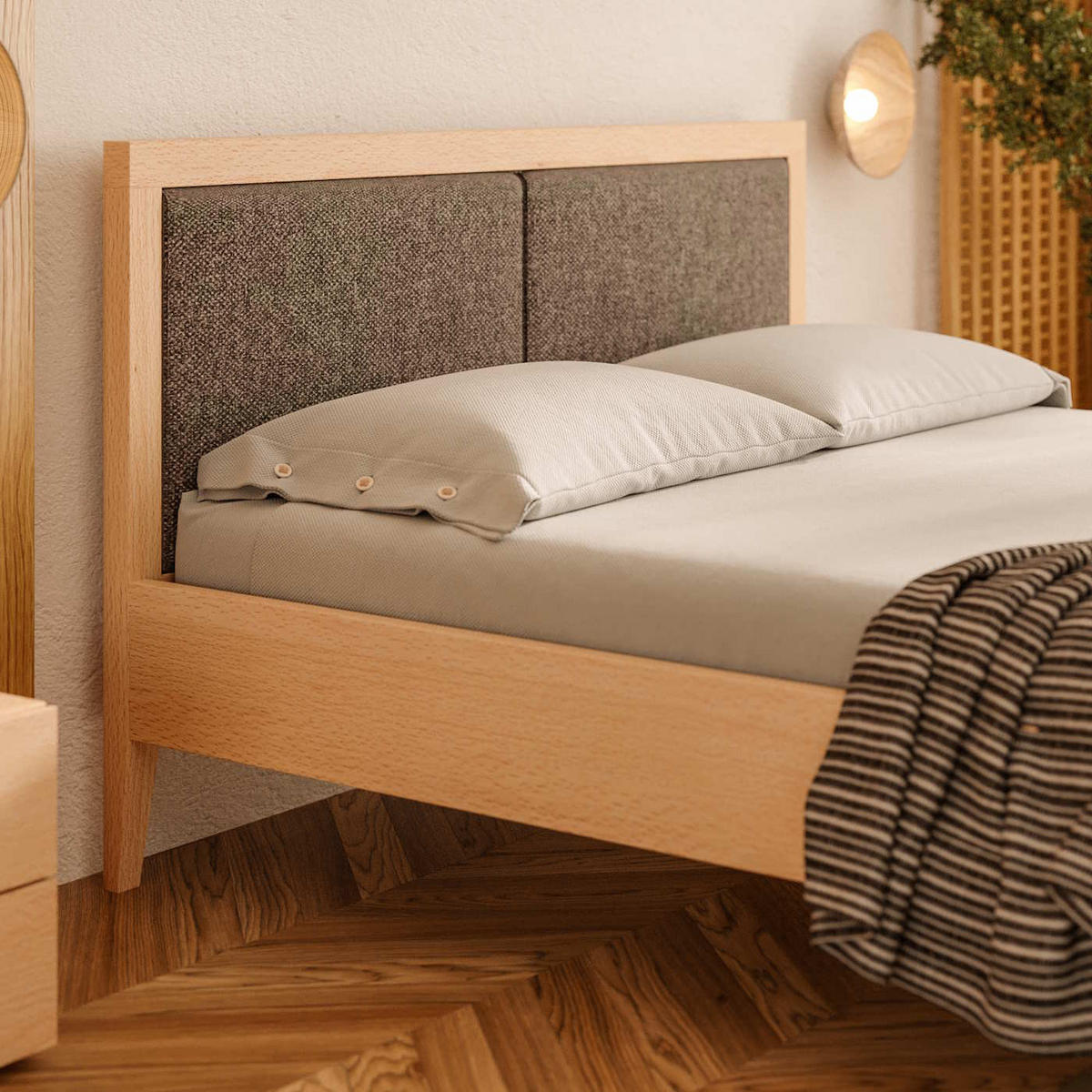 MASSIVHOLZBETT Silva aus Buche 200x220 cm, Storm 77 - Blau/Buchefarben, Holz (200/220cm) - Danzz