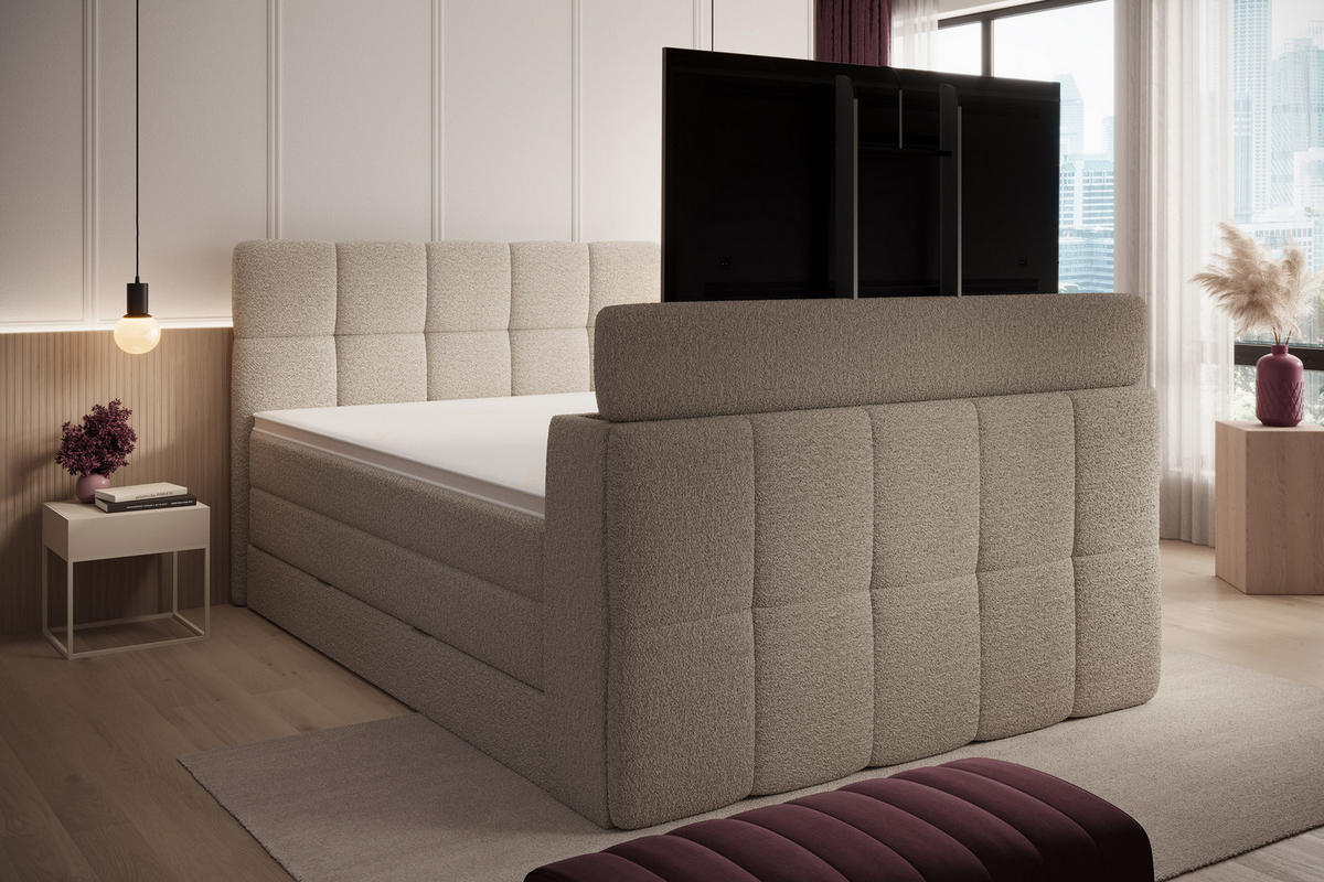 BOXSPRINGBETT Madison 3 beige 180/200 H2/H3 mit TV-Lift - Beige, Textil (180/200cm) - wonello
