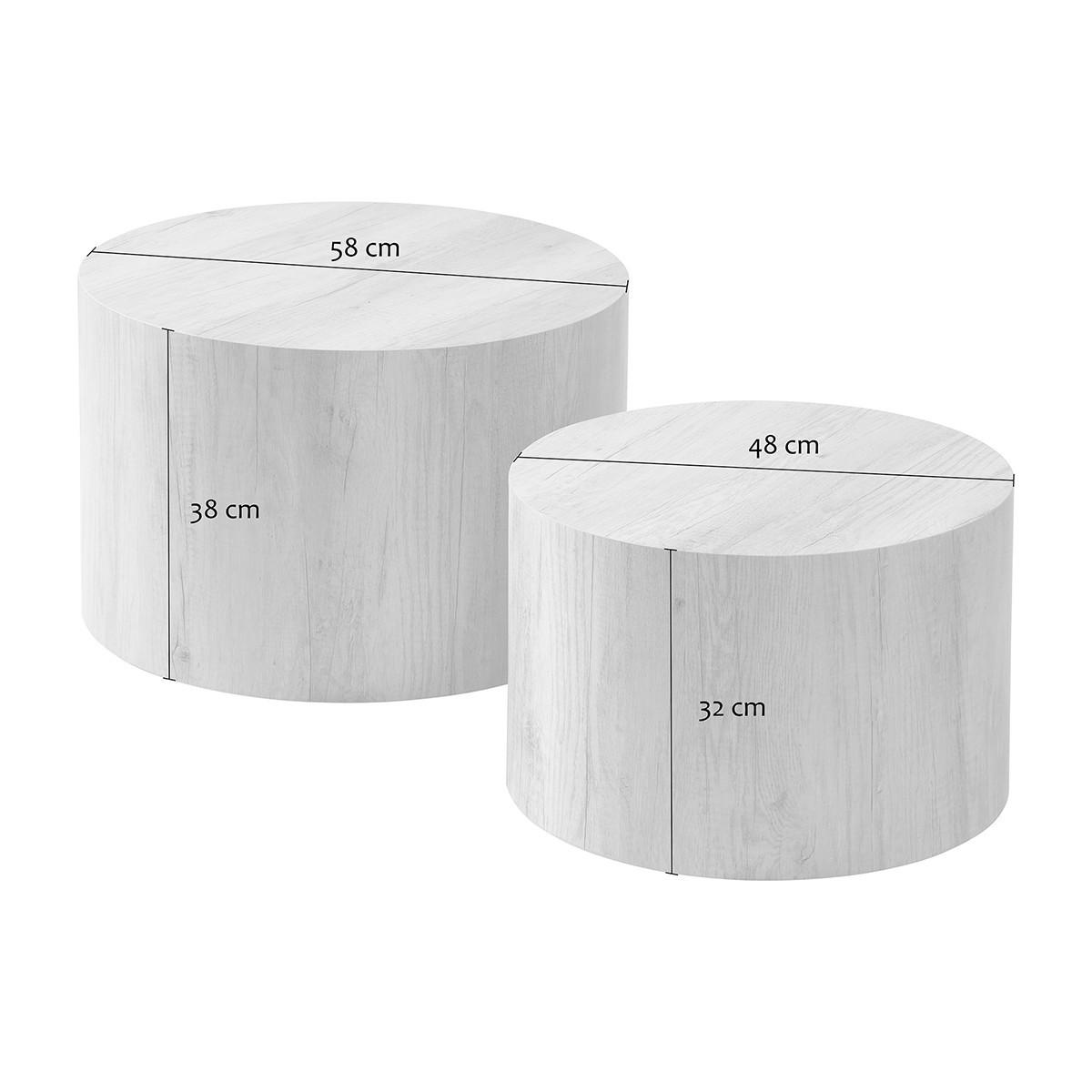 COUCHTISCHE RUND 2er set 58/58/58 cm - Eschefarben, Holzwerkstoff (65.5/58/38cm) - Calicosy