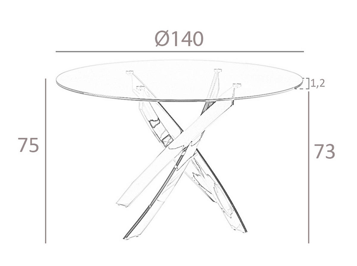 ESSTISCH Runder Glas Stahl Ø140/75 cm - Edelstahlfarben/Transparent, Metall (140/140/75cm) - ANGEL CERDA