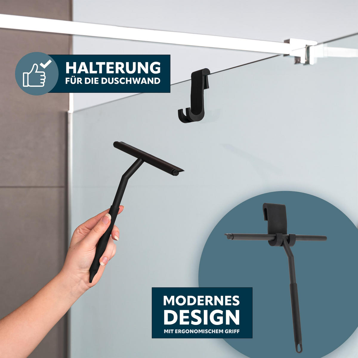 DUSCHABZIEHER 3er-Set, schwarz - Schwarz, Metall (26/20/2cm) - bremermann