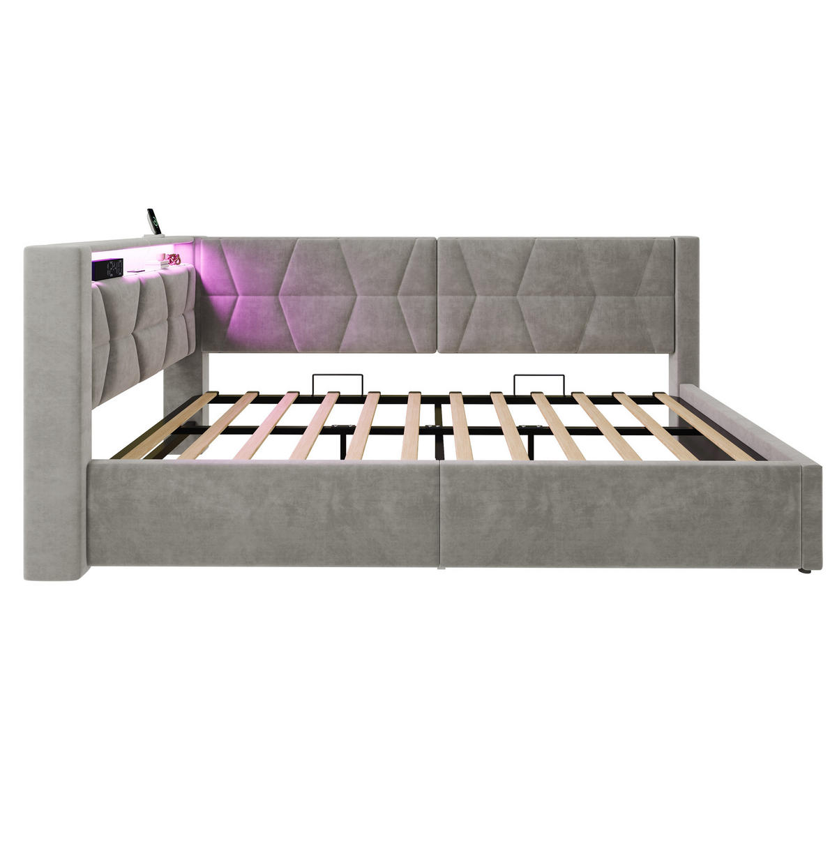 POLSTERBETT 90/200 cm in Dunkelgrau mit Stauraum, LED-Beleuchtung und USB - Dunkelgrau, Metall (90/200cm) - Flora Grace