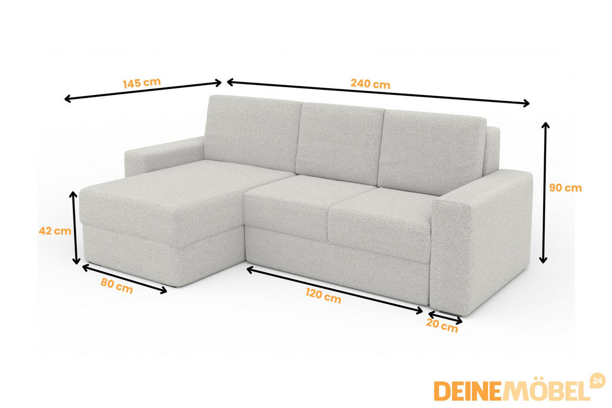 ECKSOFA TOCO L 240x145 cm in Boucle Schwarz links - Schwarz, Holz/Holzwerkstoff (240/145cm) - Deine Möbel 24