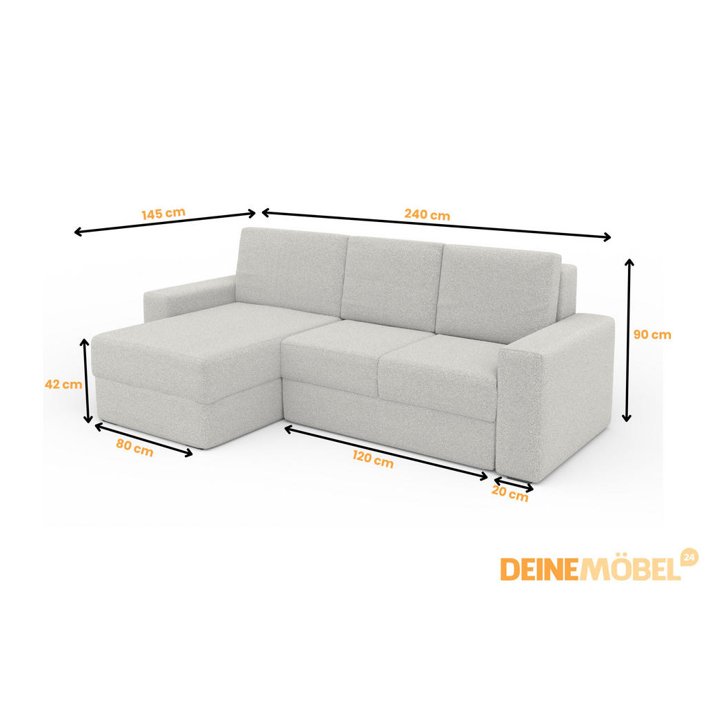 Thumbnail - Deine Möbel 24 Ecksofa, Hellgrau, Holz, Holzwerkstoff, Textil, Ottomane links, L-Form, 240x145 cm, Wohnzimmer, Sofas & C...