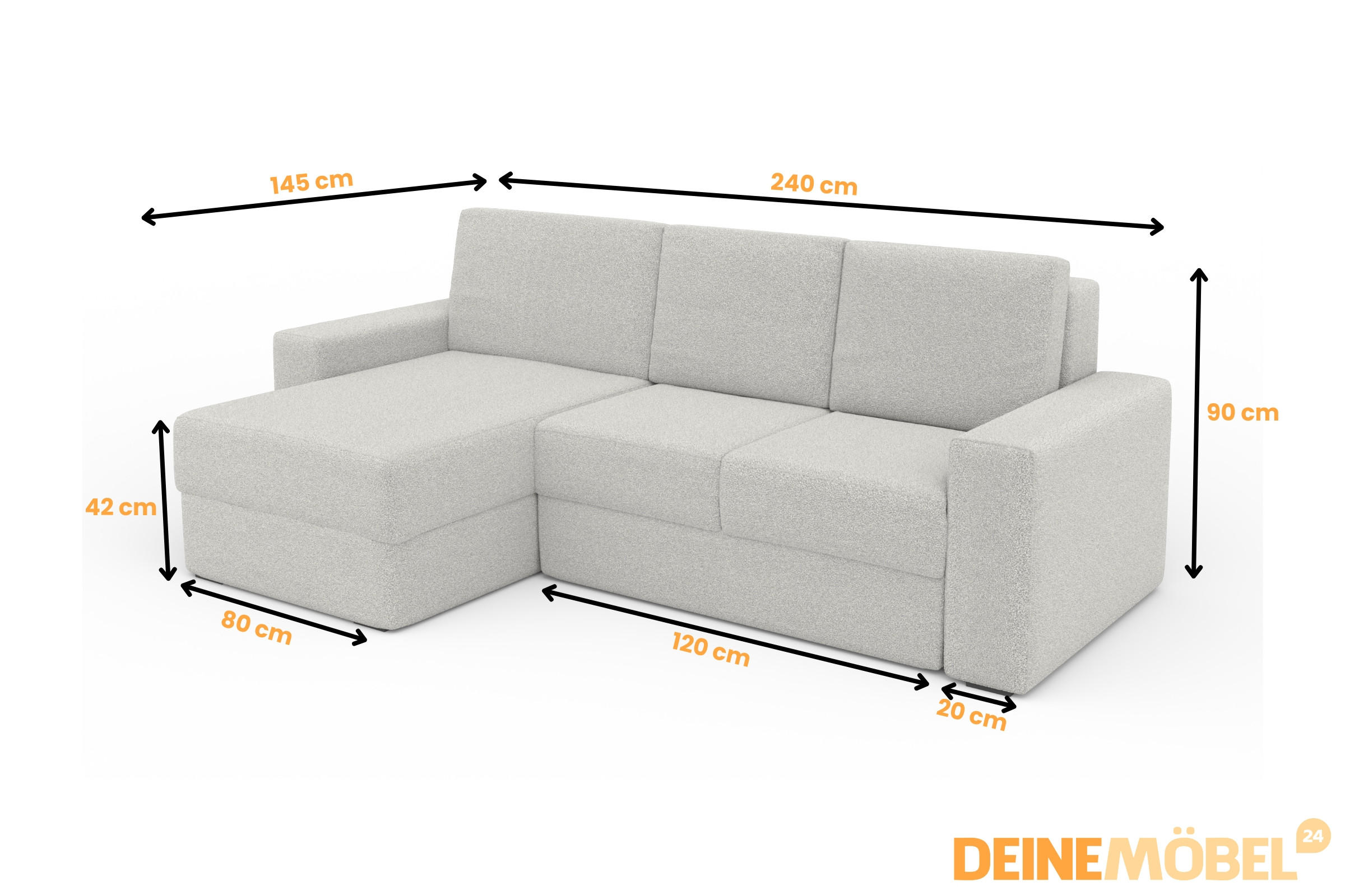 Thumbnail - Deine Möbel 24 Ecksofa, Hellgrau, Holz, Holzwerkstoff, Textil, Ottomane rechts, L-Form, 240x145 cm, Wohnzimmer, Sofas & ...