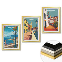 WANDBILDER 3er Set - 20x30 cm Goldrahmen - Retro-Stadtillustrationen - Goldfarben, Kunststoff (20/30cm) - ArtPrintCave
